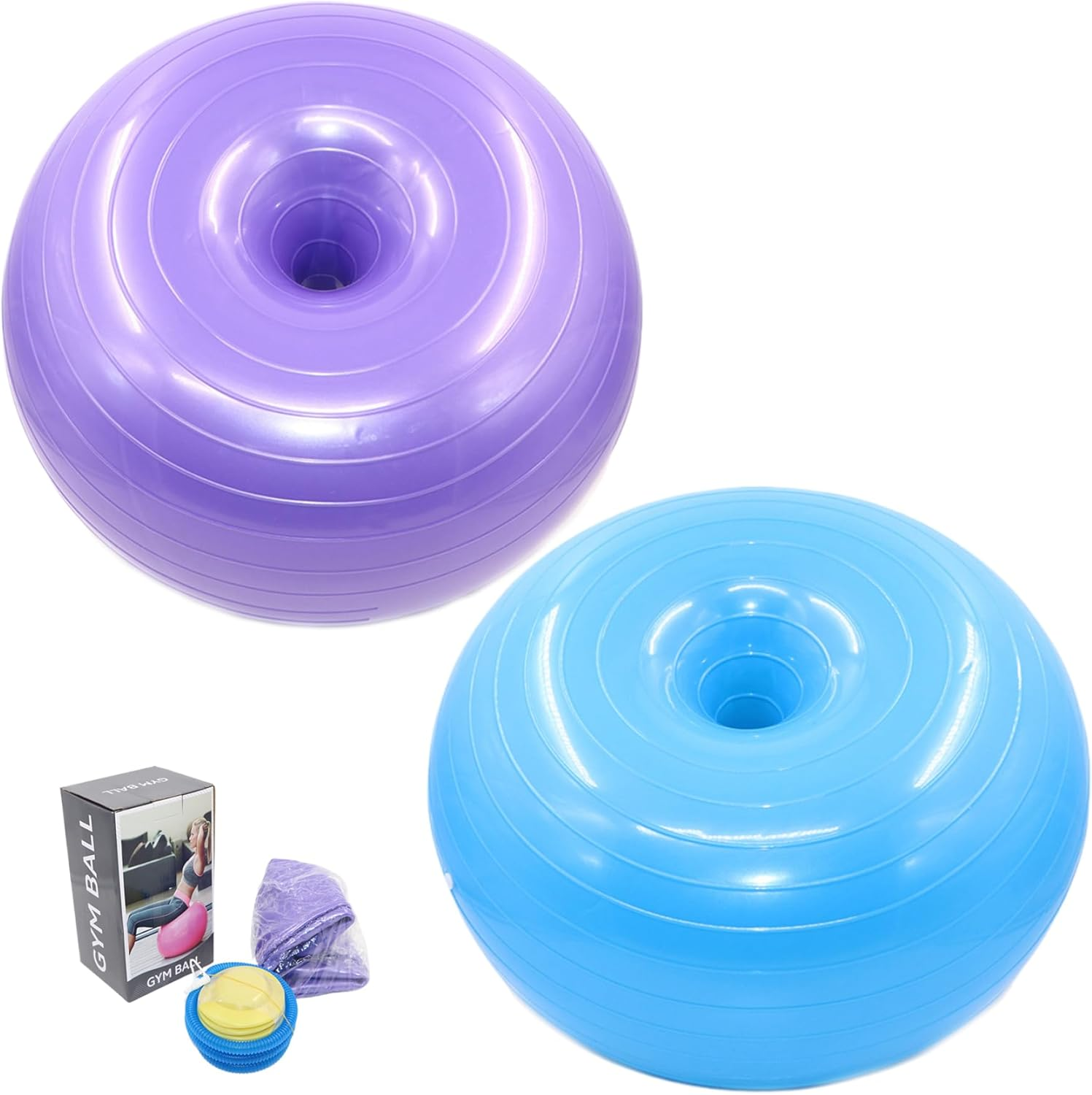 20 Inch Fitness Ball Inflatable Doughnut Exercise Stability Ball Anti-Burst Donut with Inflator Blue