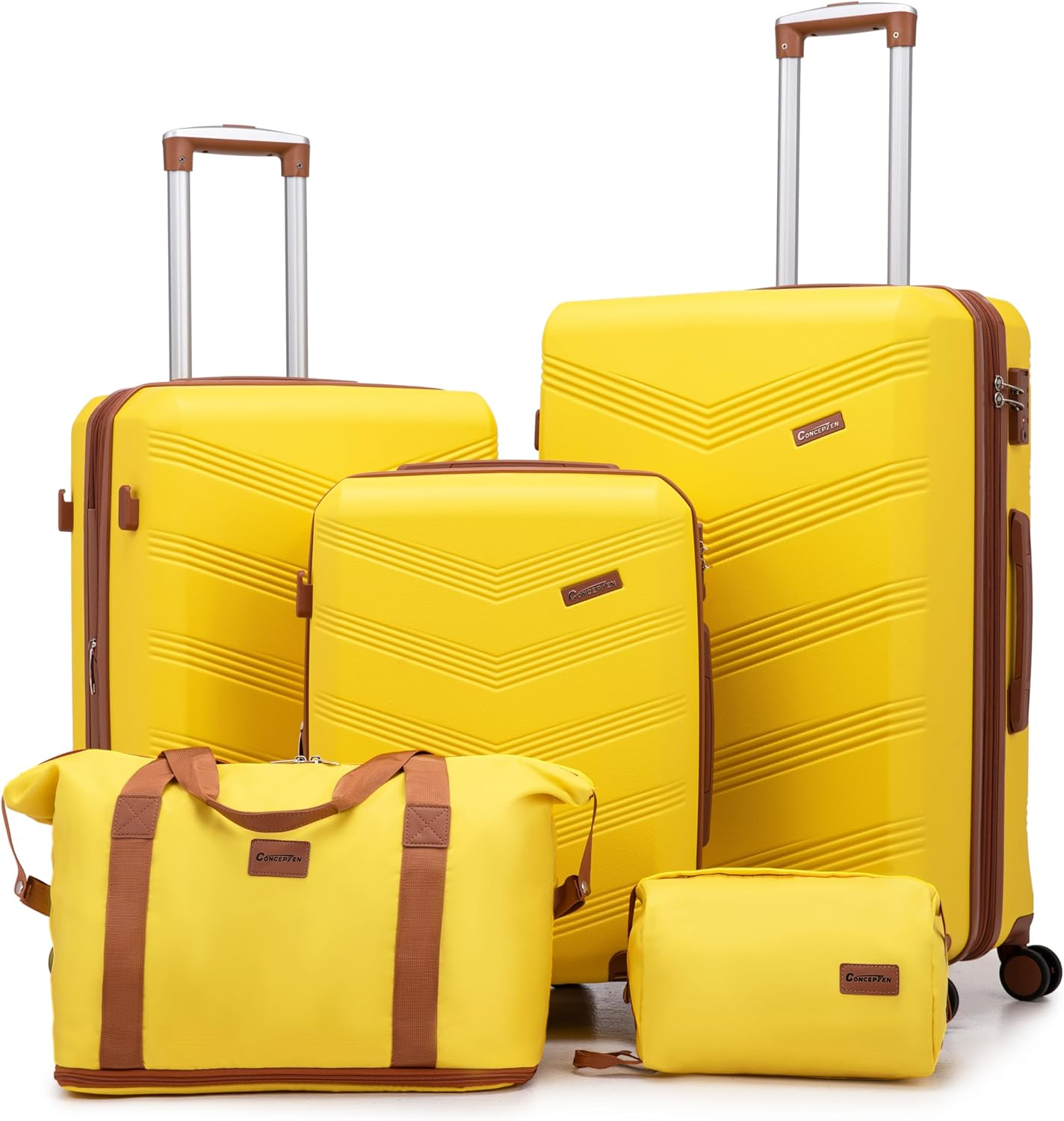 CONCEPTEN Expandable Luggage Sets 5 Piece, Hard Case Suitcase Set with Spinner Wheels,22X14X9 Airline Approved Carry On,Lightweight Durable Suitcase with TSA Lock, Yellow, Hardside Luggage With image number 6
