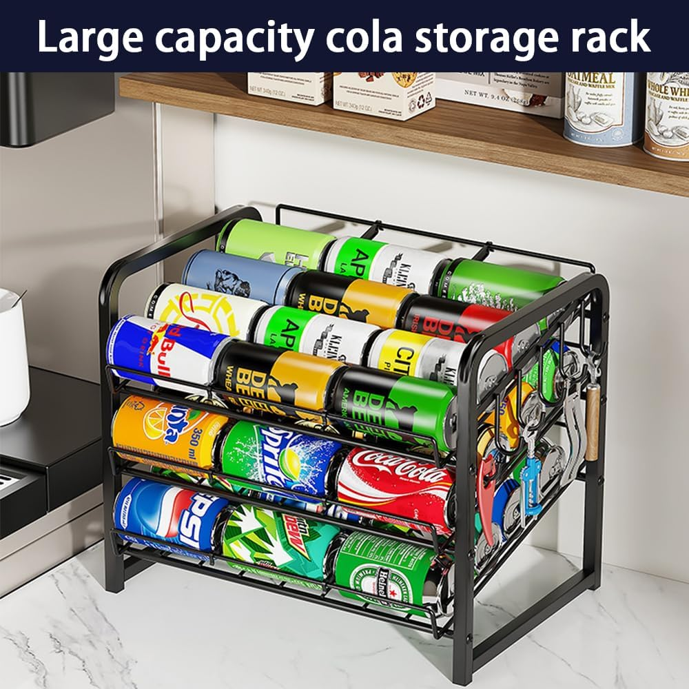 Shukichi 3-Tier Stackable Can Organizer for Pantry and Kitchen, Can and Bottle Dispenser, Multi-Scenario Storage for Soda, Canned Food, and Drinks, Black image number 3