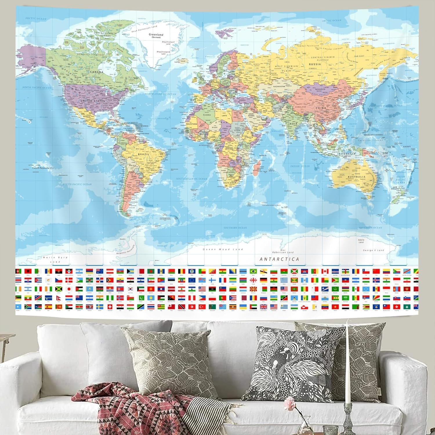 World Map Tapestry Wall Hanging, Map of the World with National Educational Wall Tapestries Room Decor, Boys Girls Kids Map Wall Tapestry for Bedroom Living Room Office Classroom (80X60") image number 5
