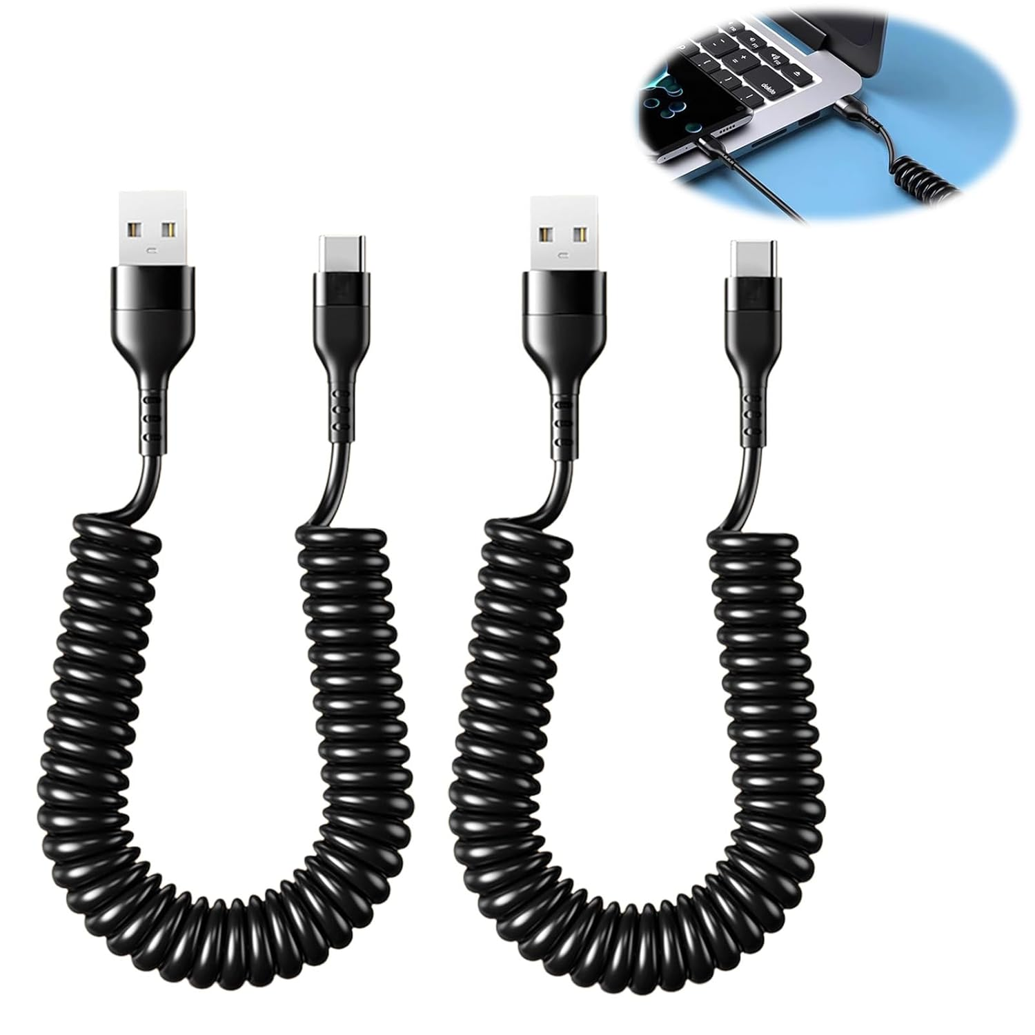 Coiled USB C Cable 120W 2-Pack, 1M USBA to USBC Fast Charging Car Cord with Extra Durability & Data Sync for Iphone 17/16/15, Galaxy S25/S24, Ipad, Macbook, Carplay and Android Auto image number 4