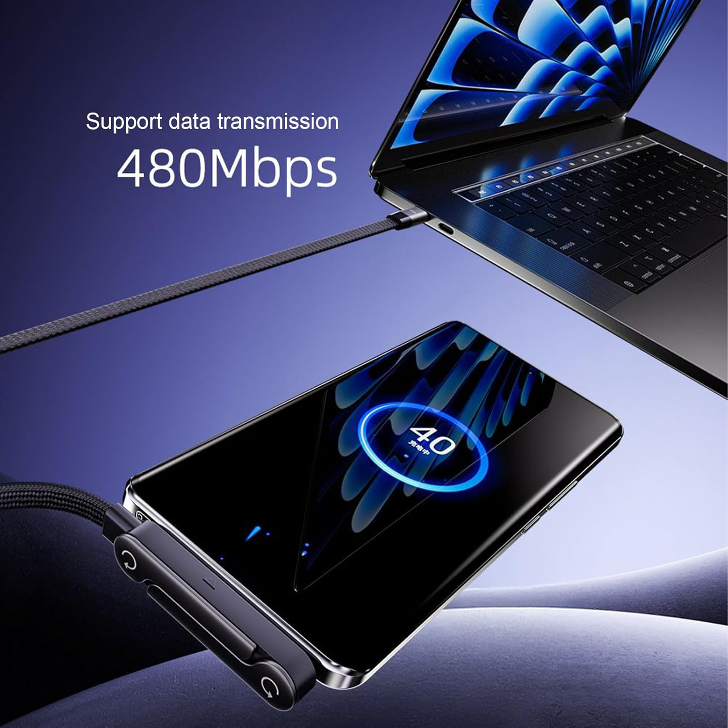 Qkbuza 2-In-1 Invisible Holder Charger Cable with Stand Fast Charging Cord with Built-In Phone Stand 1.5 M Flexible Cord for Smartphones,Tablets,Laptops,Enjoy Hands-Free Video Browsing