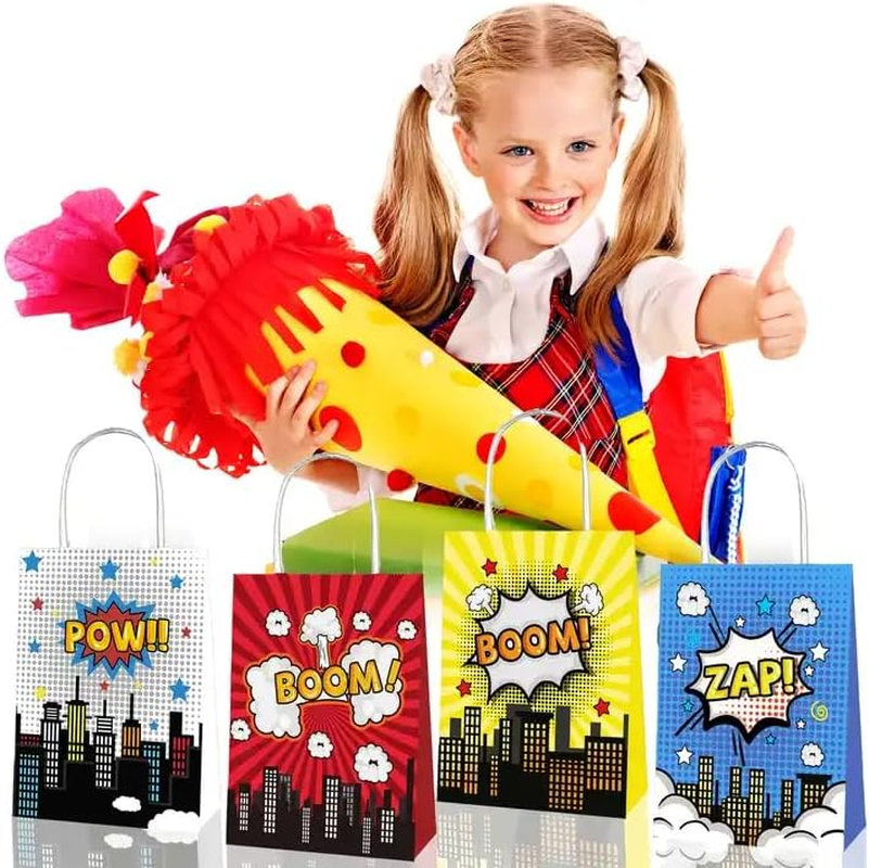 12X Superhero Party Supplies Birthday Decoration Paper Bag Kids Lolly Bag Favour Box Kraft Treat Box Gift Box Gable Box Gift Bag Themed Party Bag image number 3