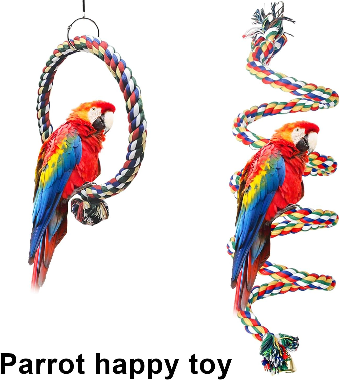 HOMURY Pack of 2 Bird Climbing Ropes: 150 Cm Parrot Colourful Spiral Cotton Rope, Diameter 18 Cm Parrot Toy Circle Ring Swing, Climbing Rope for Budgies, Cockatiels and All Birds image number 5