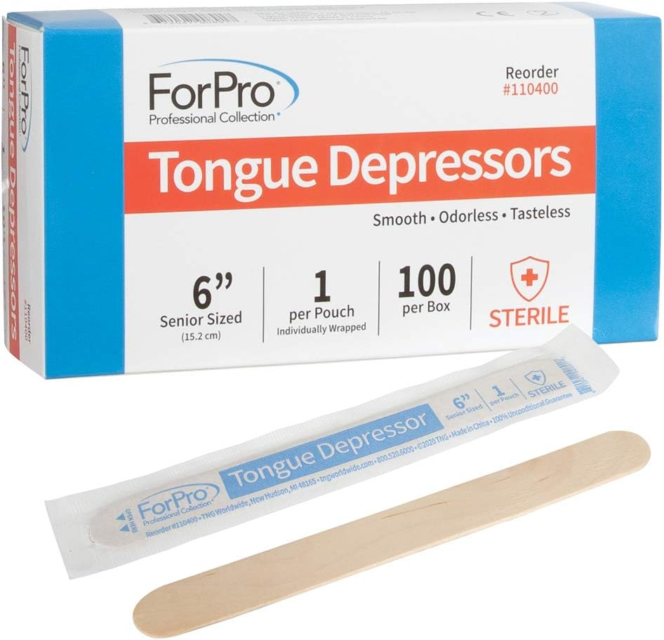 Forpro Professional Collection Senior Tongue Depressors, Large Wax Applicator Sticks, 6" Senior Sized, Sterile, Individually-Wrapped, 100-Count" image number 1