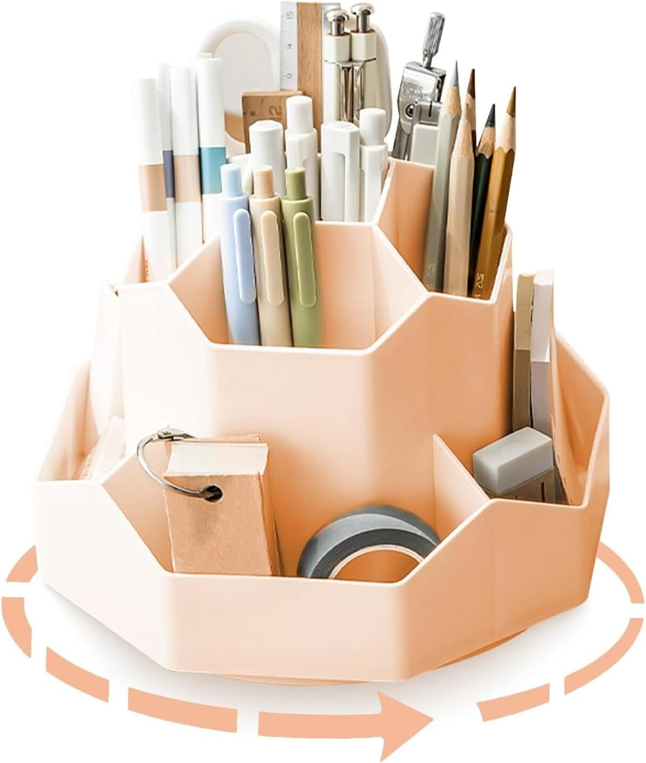 JCZD Rotating Pen Holder, Stationary Organiser, Pen Holder for Desk 9 Compartments, Upgraded Large Capacity 360&deg;Rotatable, Can Accommodate Pencils, Colored Pens, Various Stationery (Pink) image number 6