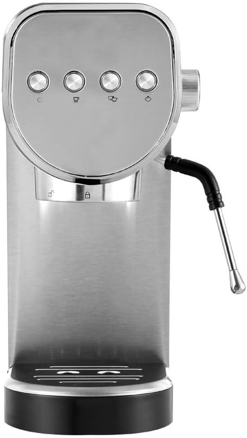 Devanti Coffee Machine, 20 Bar Barista Express Espresso Maker Pod Cafe Cup Latte Cappuccino Milk Frother Machines, with Powerful Pressure Pump Removable Drip Tray and Water Tank Stainless Steel