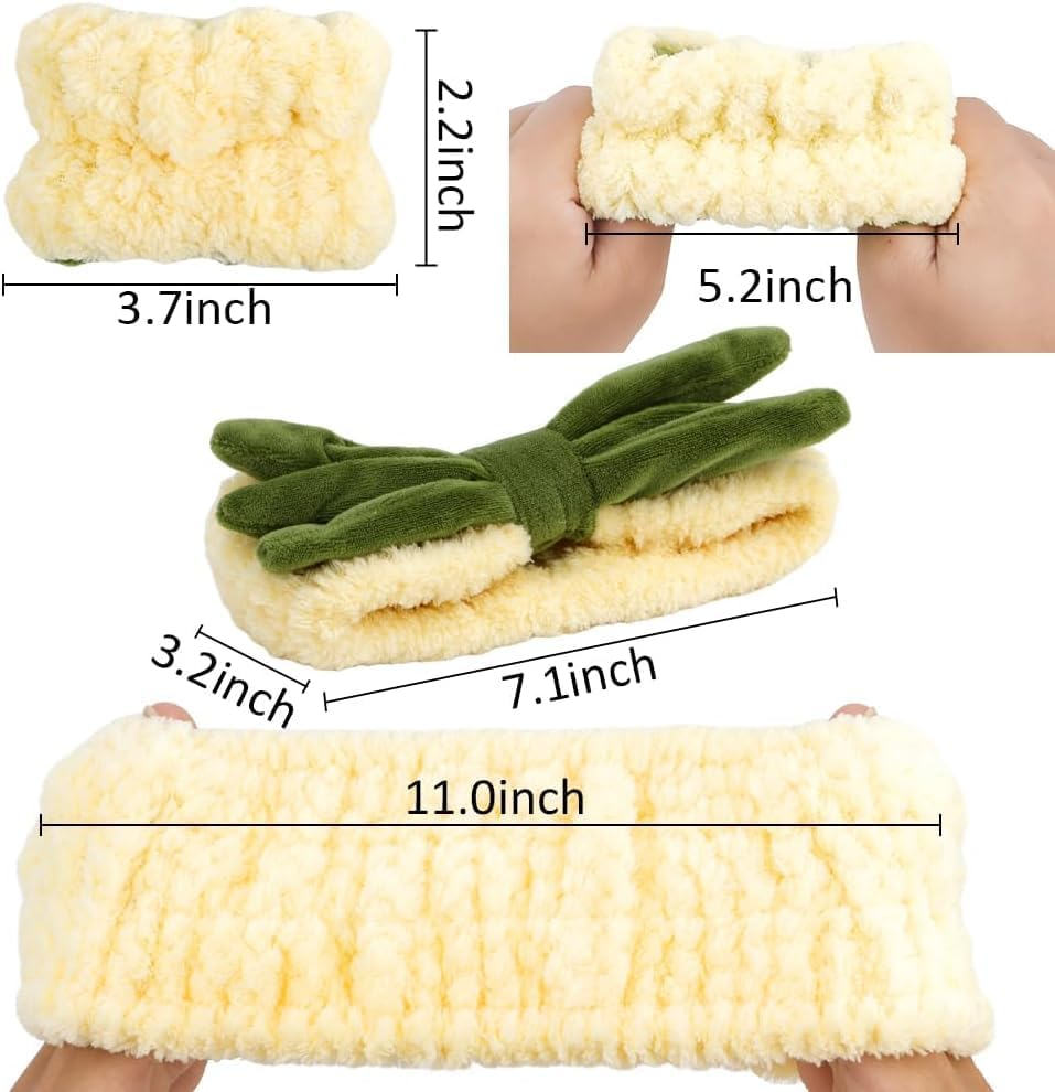 Spa Headband, Face Wash Headband and Wristband Set, Cute Makeup Skincare Headbands Wrist Bands for Washing Face Fluffy Headband for Women Girls Elastic Hair Band (Pineapple, Set of 3)