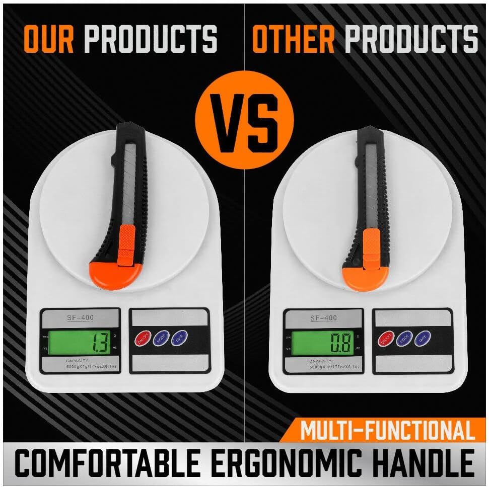 HORUSDY 12-Pack Box Cutters Retractable, 10-Pack SK-5 Extra Blades, Utility Knife Retractable for Boxes, Cartons, Cardboard Cutting, 18Mm for Office, Home, Arts Crafts, Hobby image number 5