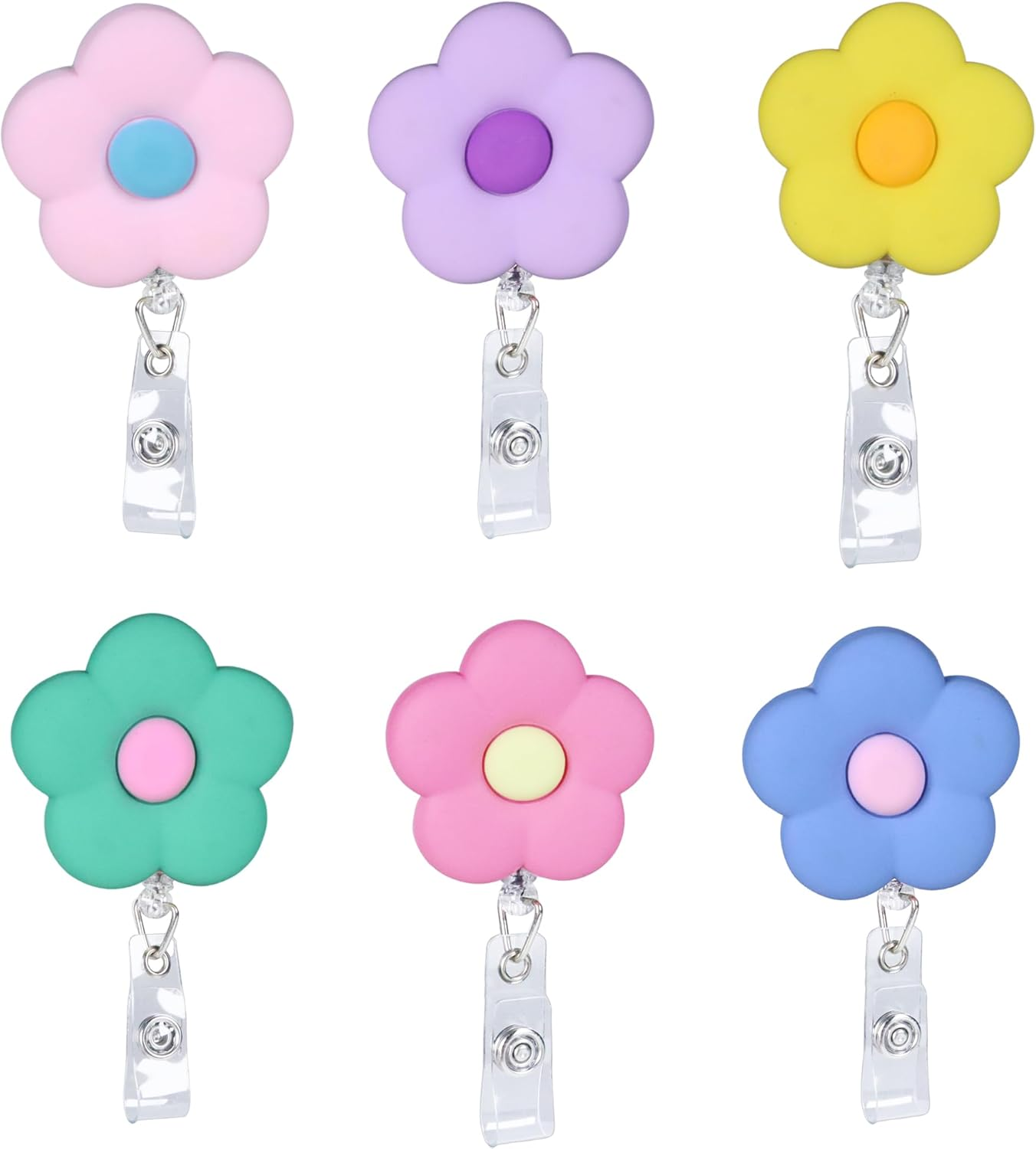6Pcs Flower Retractable Badge Holders, Cute Colorful Badge Reels with 24 Inch Retractable Cord, Badge Holder Retractable Clip image number 2