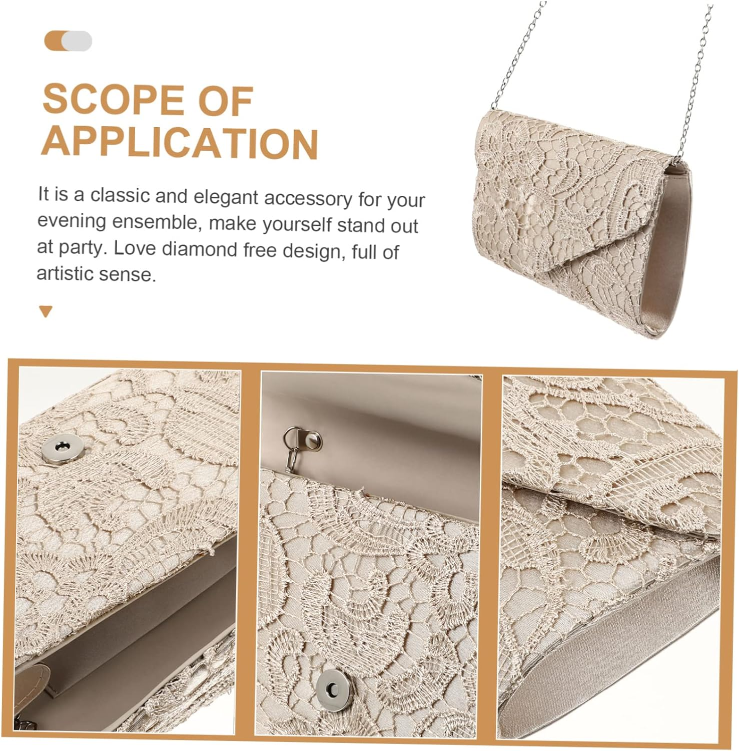 Ifundom Handbag Womens Wallet Purses for Women Shoulder Bag Envelope Clutch Evening Purses Wedding Purse Bags Clutch Purse Bag Clutch Bag Party Clutch Bag Women Evening Bag Rhinestones - Beige image number 2