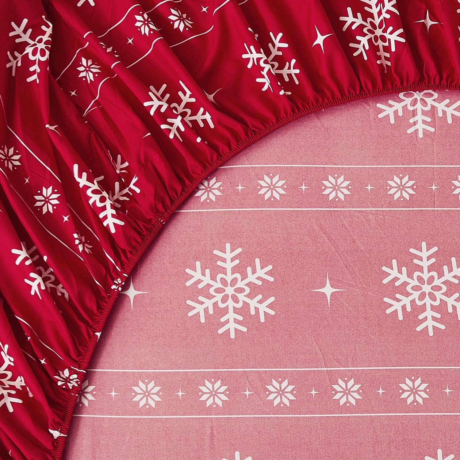 Vaulia Soft Microfiber Sheets, Print Snowflake Pattern, 4-Piece Set (1 Fitted Sheet 1 Flat Sheet 2 Pillowcases) (Red/White Snowflake, King) image number 3