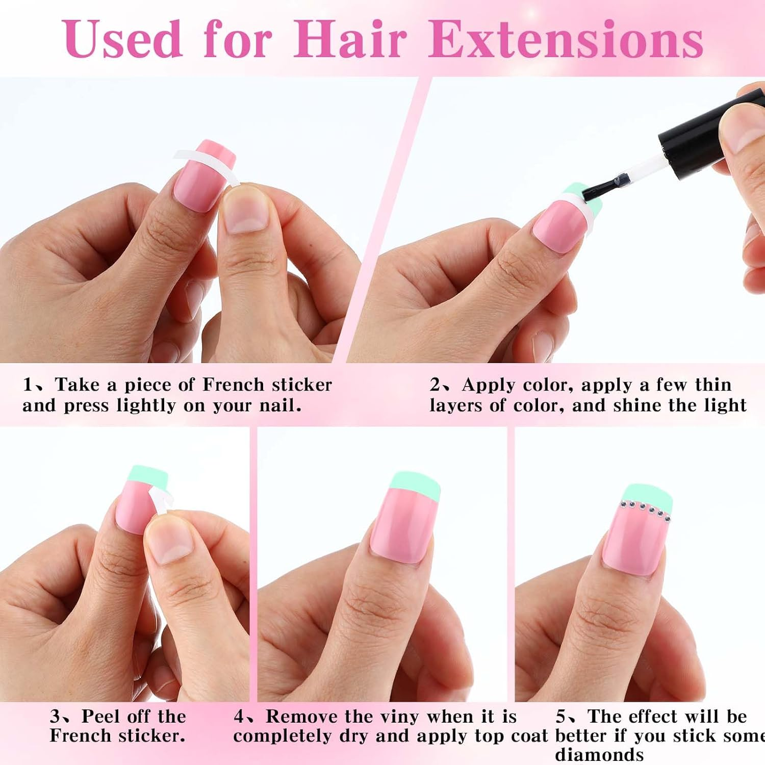 Oruola 40 Sheets 1620 French Tips Self-Adhesive Manicure Strips 4 Designs White French Tip Nails for Women Girls DIY Tools image number 2