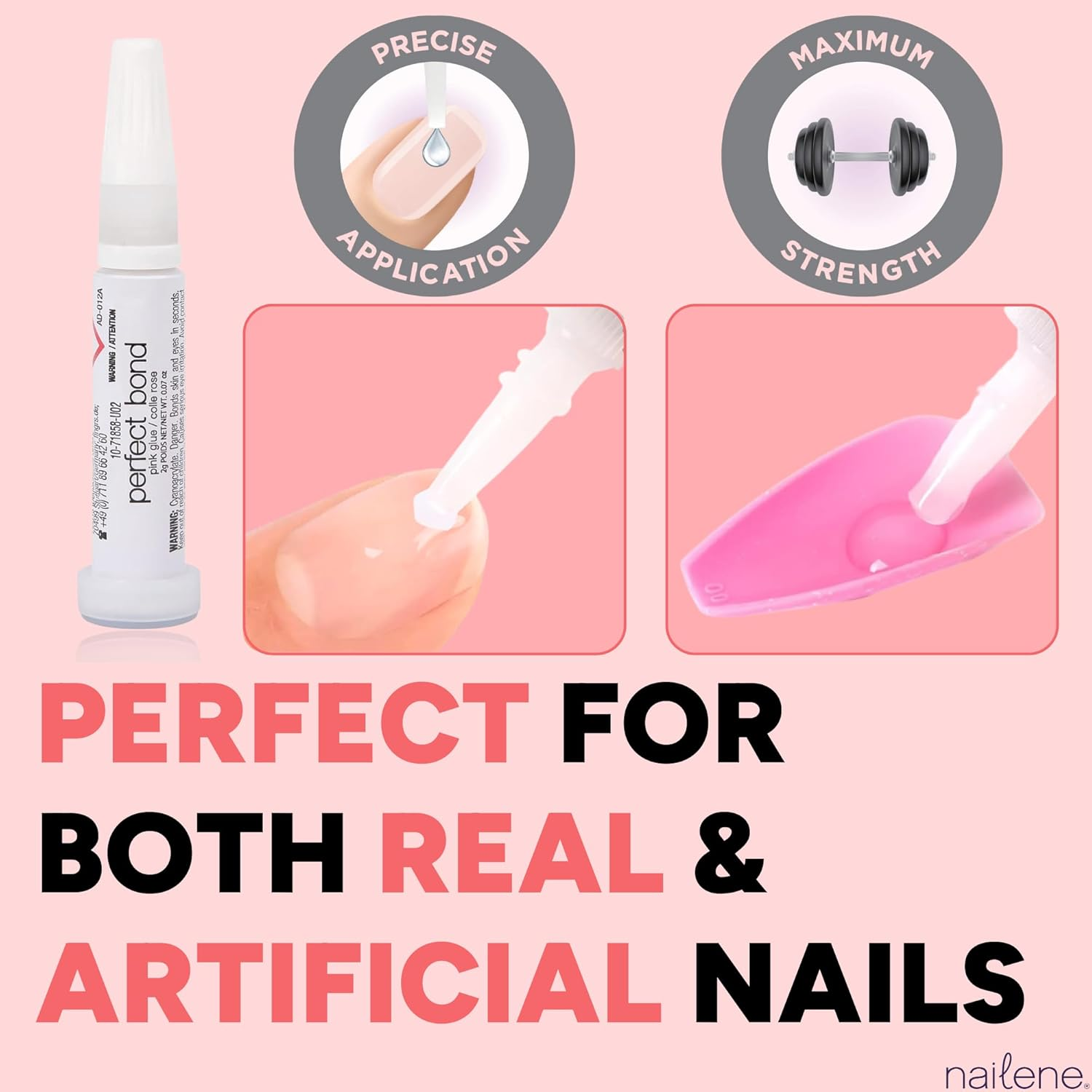 Nailene Perfect Bond Nail Glue, Super Strong, Durable, Easy to Apply Acrylic Nails, Press on Nails, Repairs Natural Nails, Quick Drying Nail Adhesive, Lasts 7 Days, Pink Tint, 2 G/0.07 Oz, 2 Pack image number 1