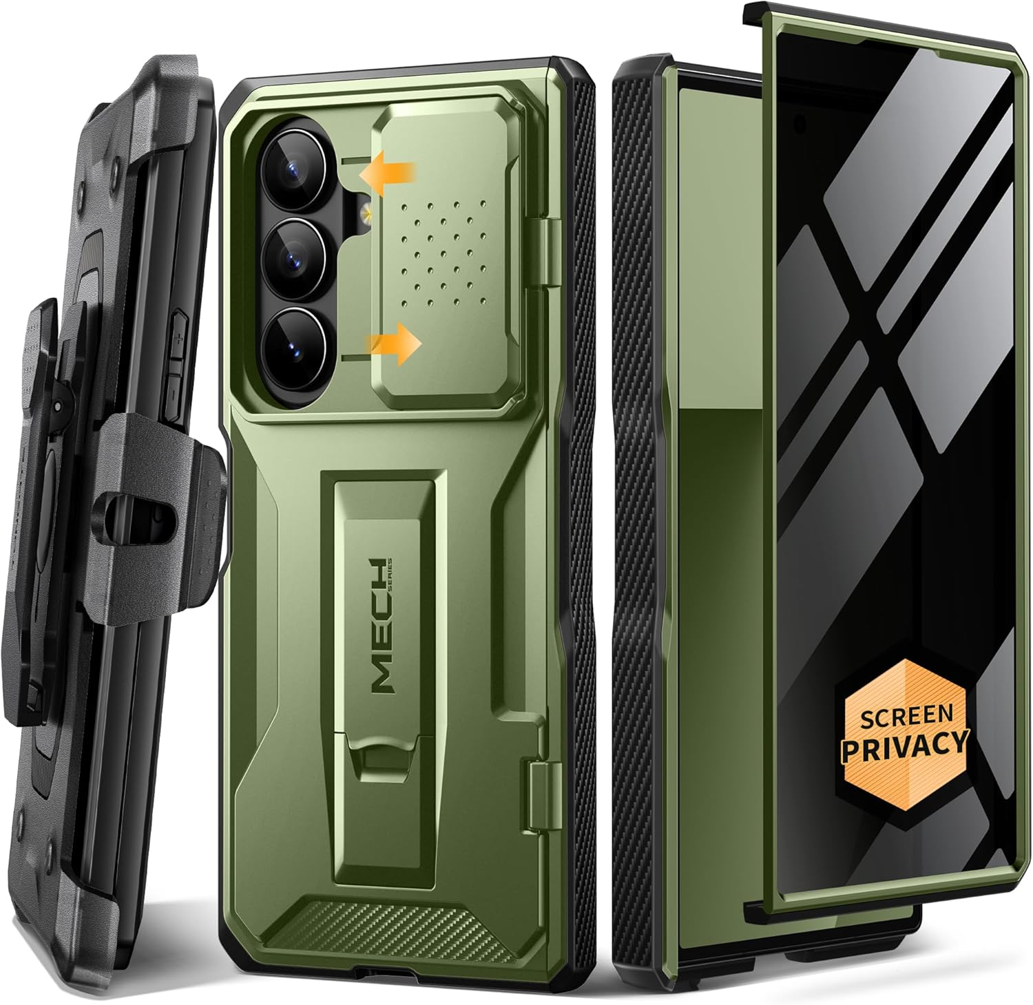 TONGATE for Z Fold 7 Case with Privacy Screen Protector, [Built-In Slide Camera Cover & Stand] [Anti Spy] Military Grade Drop Phone Case for Samsung Galaxy Z Fold 7 with Belt Clip, Black Privacy