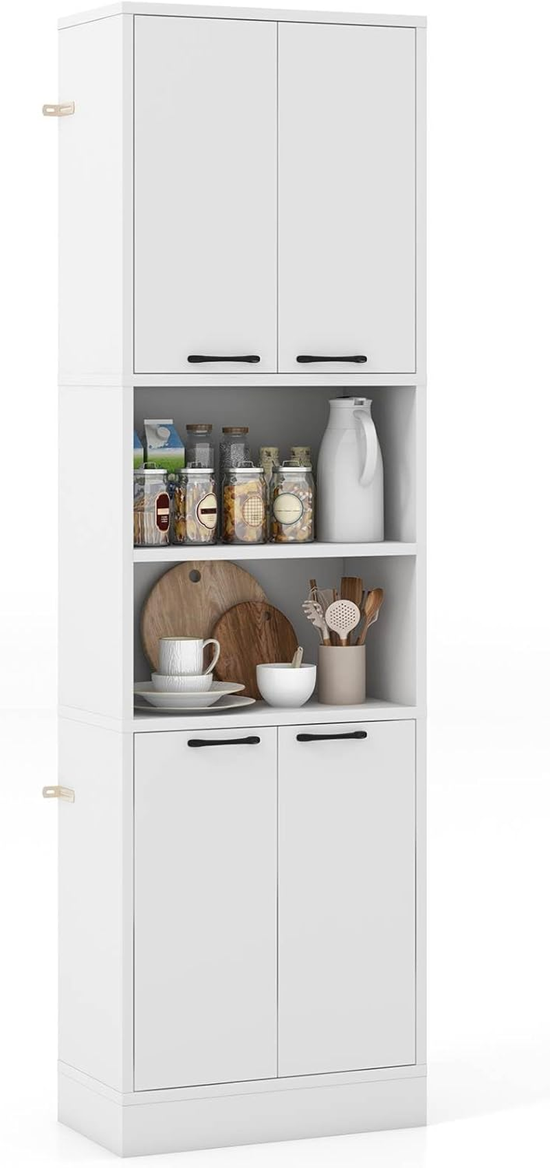 Giantex 190 CM Kitchen Pantry Cabinet, Tall Freestanding Cupboard with Doors & Shelves, Safety Hinges & Anti-Tipping Devices, Storage Sideboard for Dining Room Living Room, White