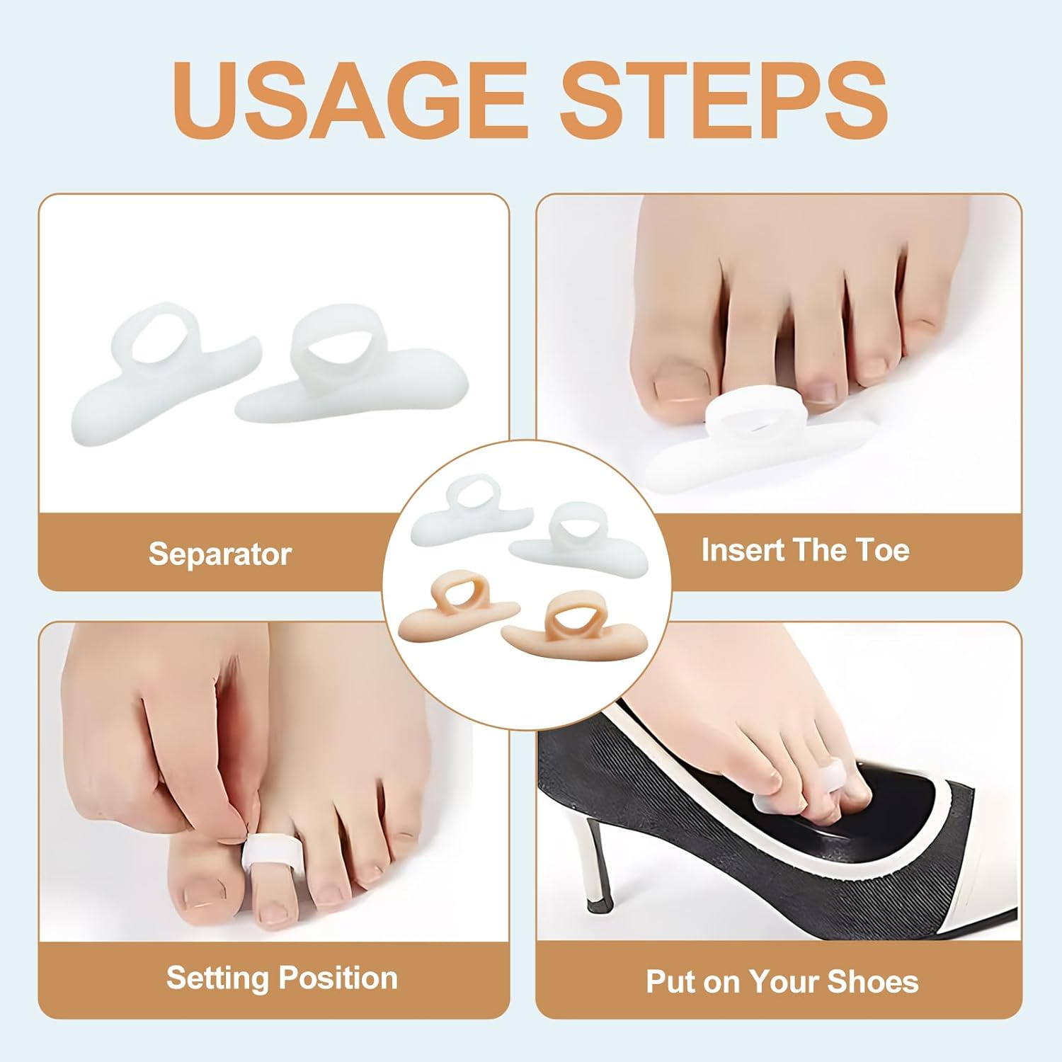 8 Pcs Hammer Toe Cushion & Gel Pads Corrector - Soft Grade Toe Separators for Claw & Mallet Toe Relief, Left & Right Foot Gel Support Crest Cushion, Bunion Pain Relief & Toe Straightener(Beige/White) image number 2