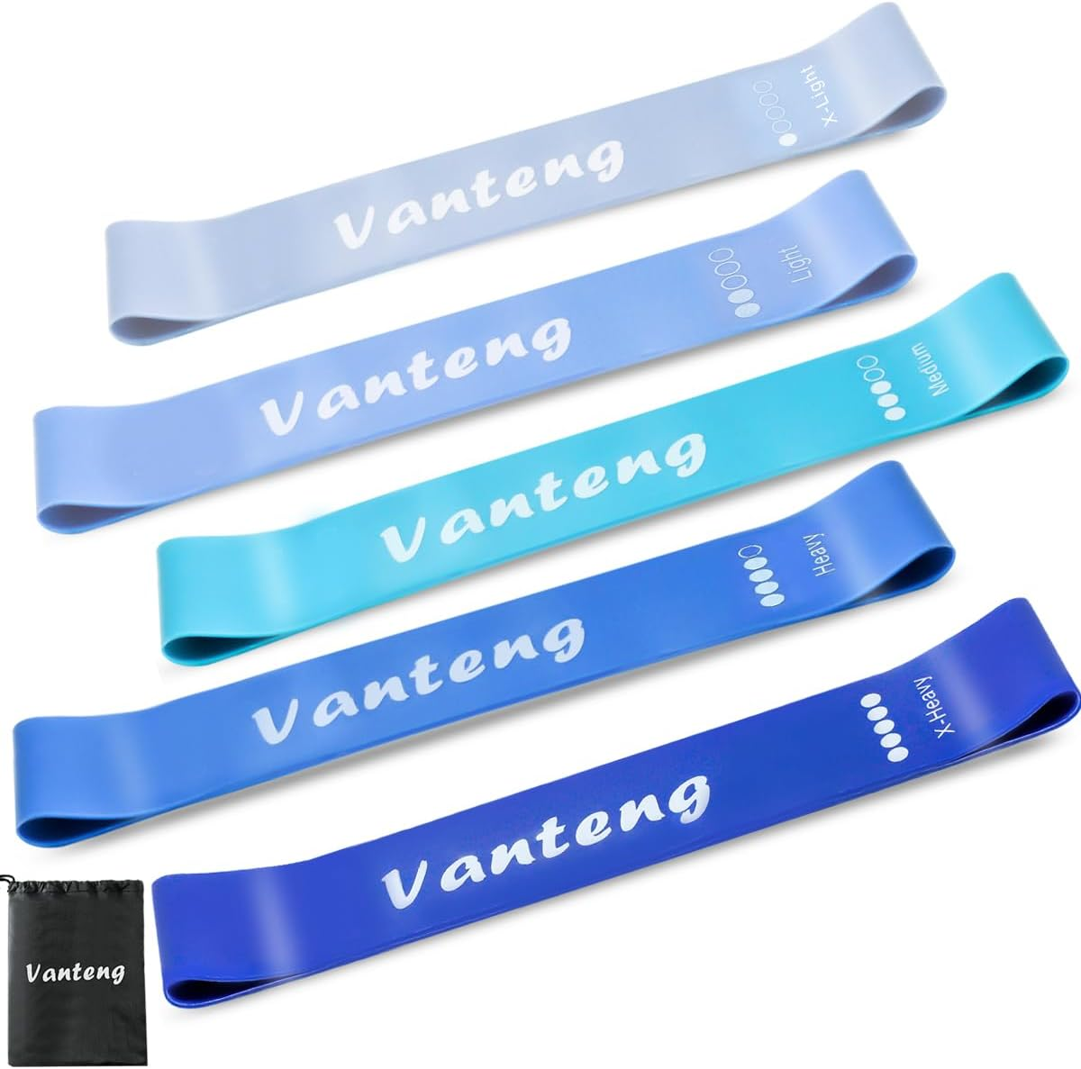 Vanteng Resistance Bands, [Set of 5] Exercise Loop Bands with 5 Different Strength Levels - Rubber Latex Anti-Slip Fitness Bands - Carry Bag Included - Ideal for Home Gym Pilates Yoga Workout