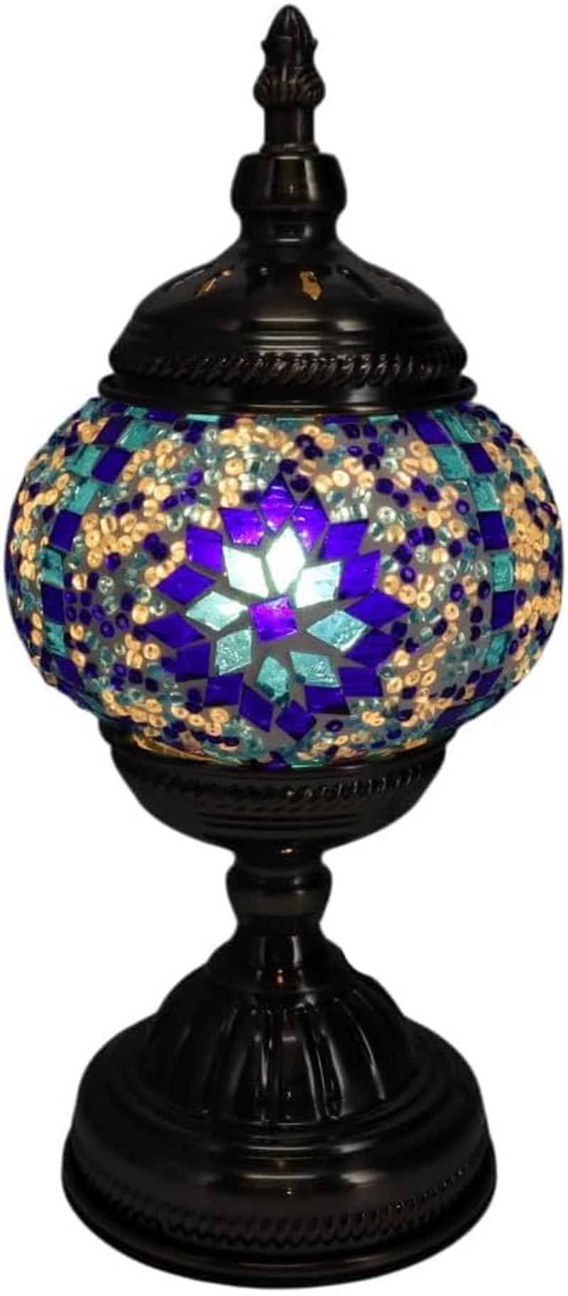 Mosaic Table Lamp, Blue Handcrafted Glass, Turkish Style Decorative Lighting with Metal Base image number 1