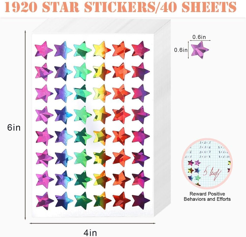 1920 Holographic Rainbow Small Star Stickers for Kids Reward, Gradient Star Stickers Cute Stickers for Crafts Classroom Office, Self-Adhesive Reward Stickers Incentive Stickers for Behavior image number 6