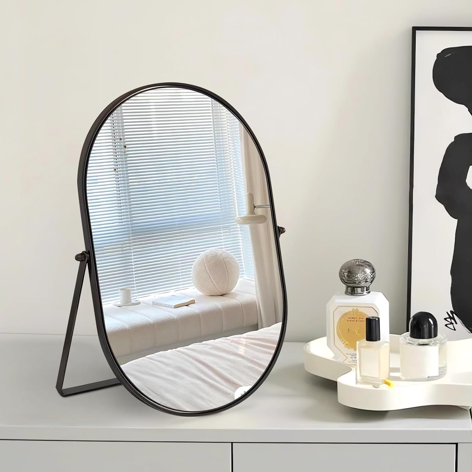 Numjeg Makeup Mirror Portable Vanity Tabletop Mirrors with Metal Frame Desk Table Mirror with 90&deg;Adjust Rotate Good for Bedroom Bathroom Dressing Room image number 2