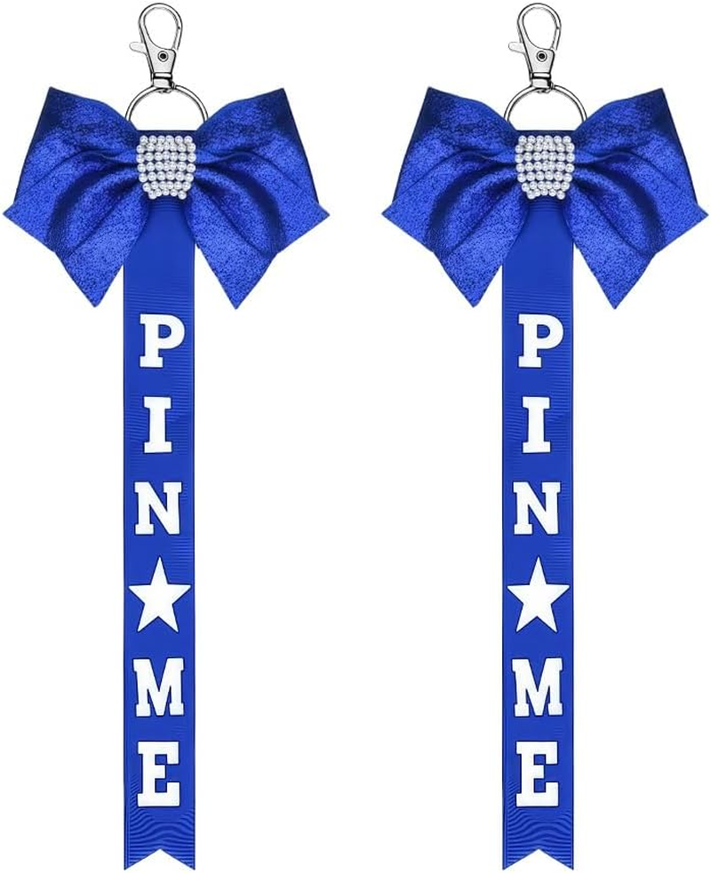 Pin Me Ribbon for Cheer Bag Backpack Accessories for Women Girls Cheerleaders Bow Keychain for Backpacks School Bags Cheer Stuff for Kids Toddlers Pin Me Keychain with Blue Clothes Pins 3 Pcs image number 1