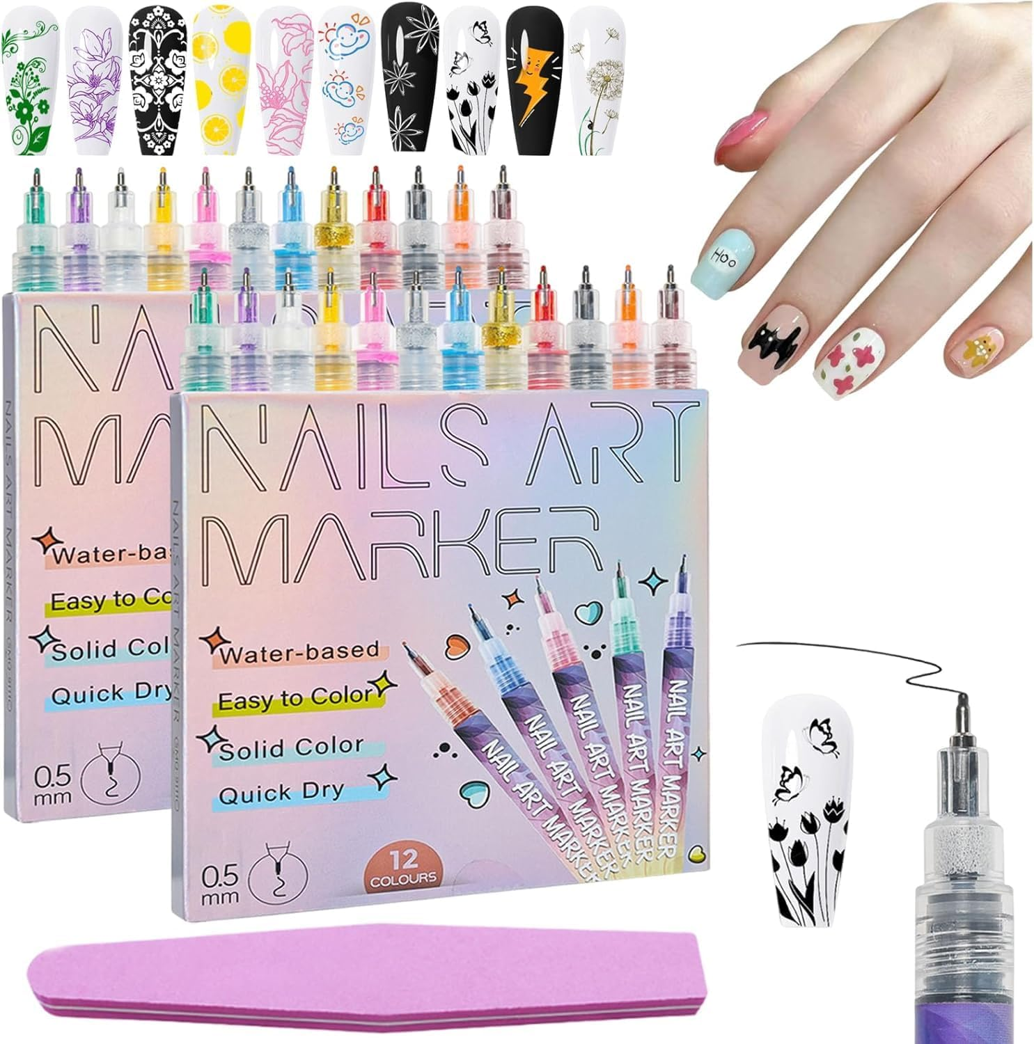 GOOTEGAX 12 Colors Nail Art Pens Set, 2026 New Nail Art Markers Polish Pens for 3D Nail Art, Quickly Dry Nail Art Tools for Dotting Drawing Painting Point Liner DIY(1SET)