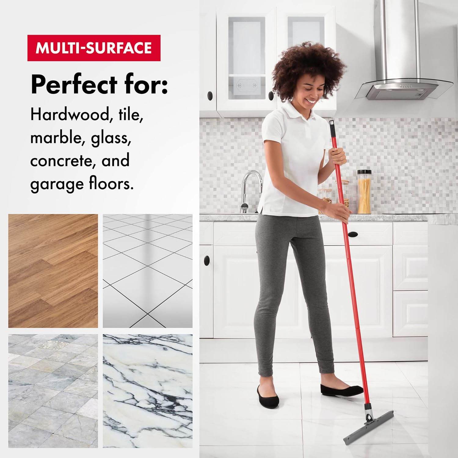 Tyroler Bright Tools Patented Floor Squeegee Heavy Duty 45 Cm, Solid 100% Silicone, Long 4 Parts Handle 140 Cm, Adjustable Knuckle Joint - Best for Washing, Drying, Bathroom, Wet Room, Floor image number 3