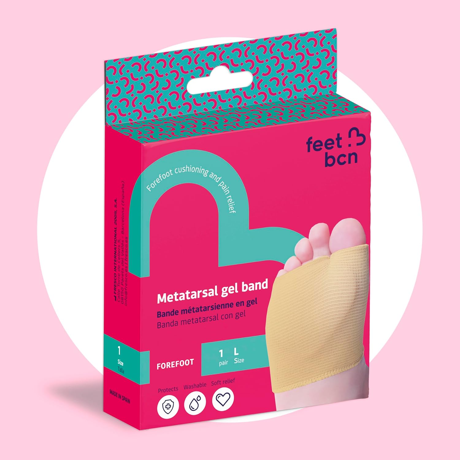 Metatarsal Band with Gel on the Forefoot. with Gel Pad in the Forefoot. Relieves Pain and Protects the Plantar Area. 1 Pair. Size S: EU 36-40. Made in Spain image number 5