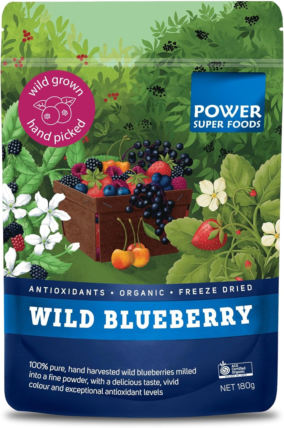 Powder Super Foods Wild Blueberry Powder - Certified Organic 180G