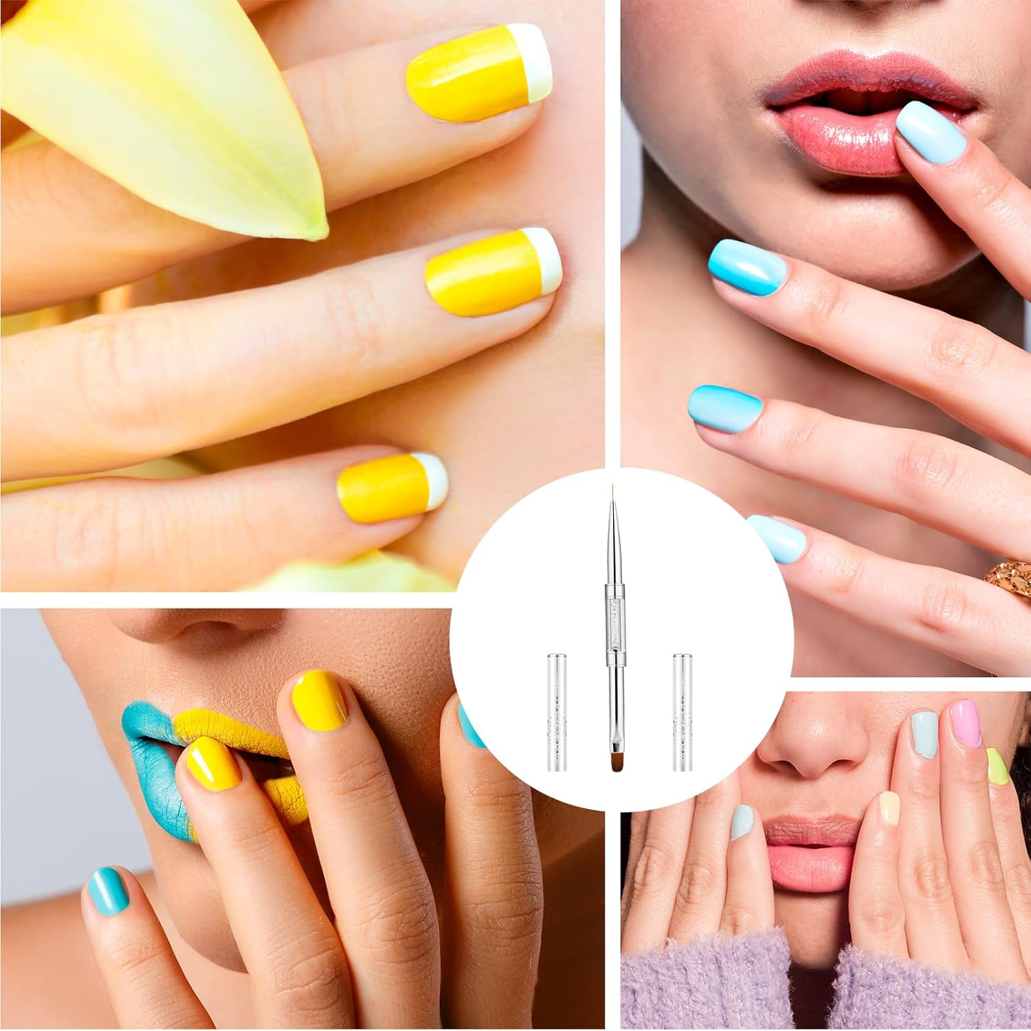 2Pcs Dual-Ended Nail Design Brush Builder Gel Brush Rhinestone Handle UV Gel Nail Brush Thin Nail Brush Set Nail Liner Brush Striping Nail Art Brushes for Nail Art Design - White, Black image number 3