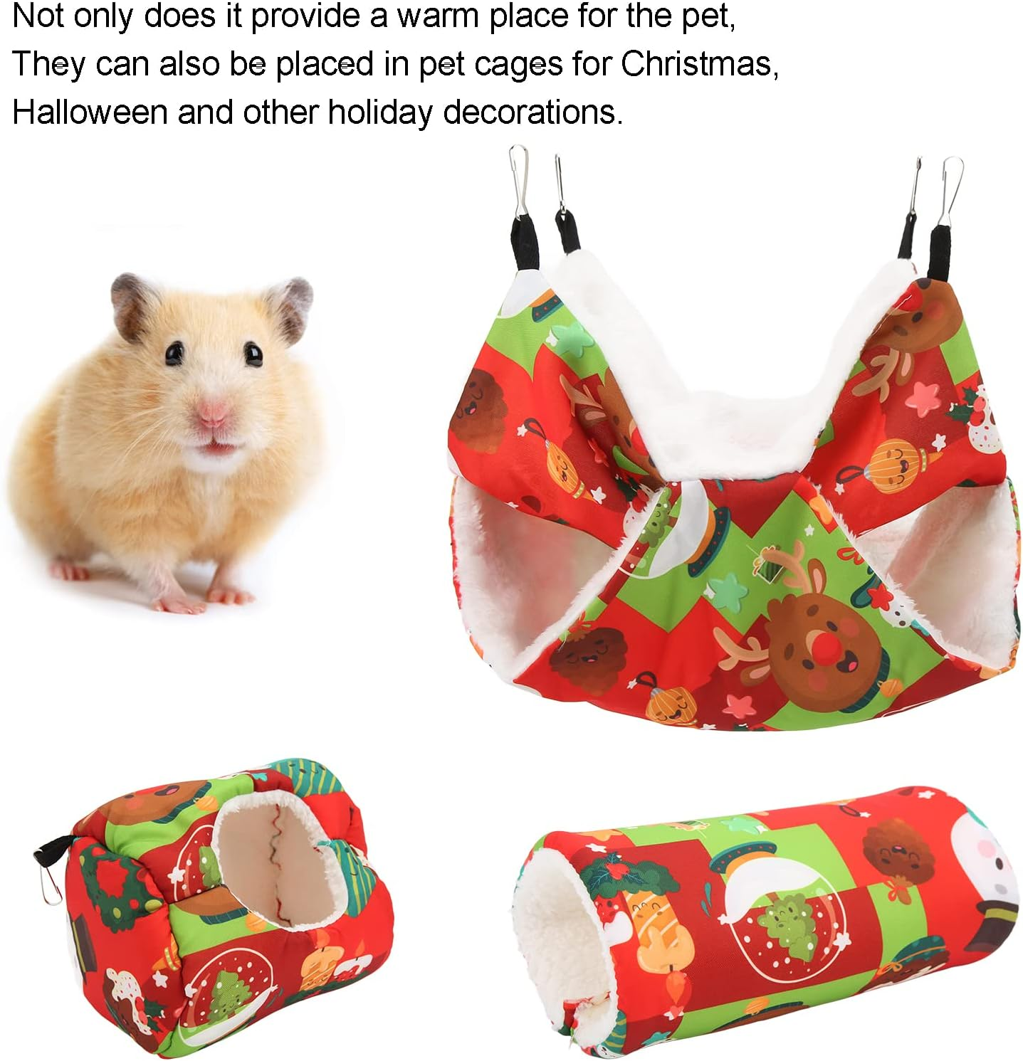 EVTSCAN Guinea Pig Cage Hammock Set Hanging Tunnel Hammock for Rat Ferret Small Cat 3Pcs(Red) image number 1