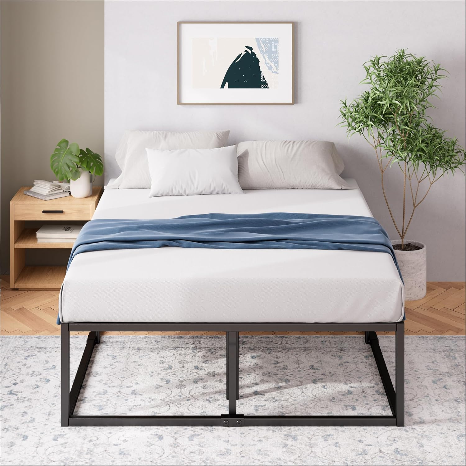 Zinus Joseph 45Cm Single Bed Frame with under Bed Storage and Mattress Base - Industrial Metal Steel, Black image number 1