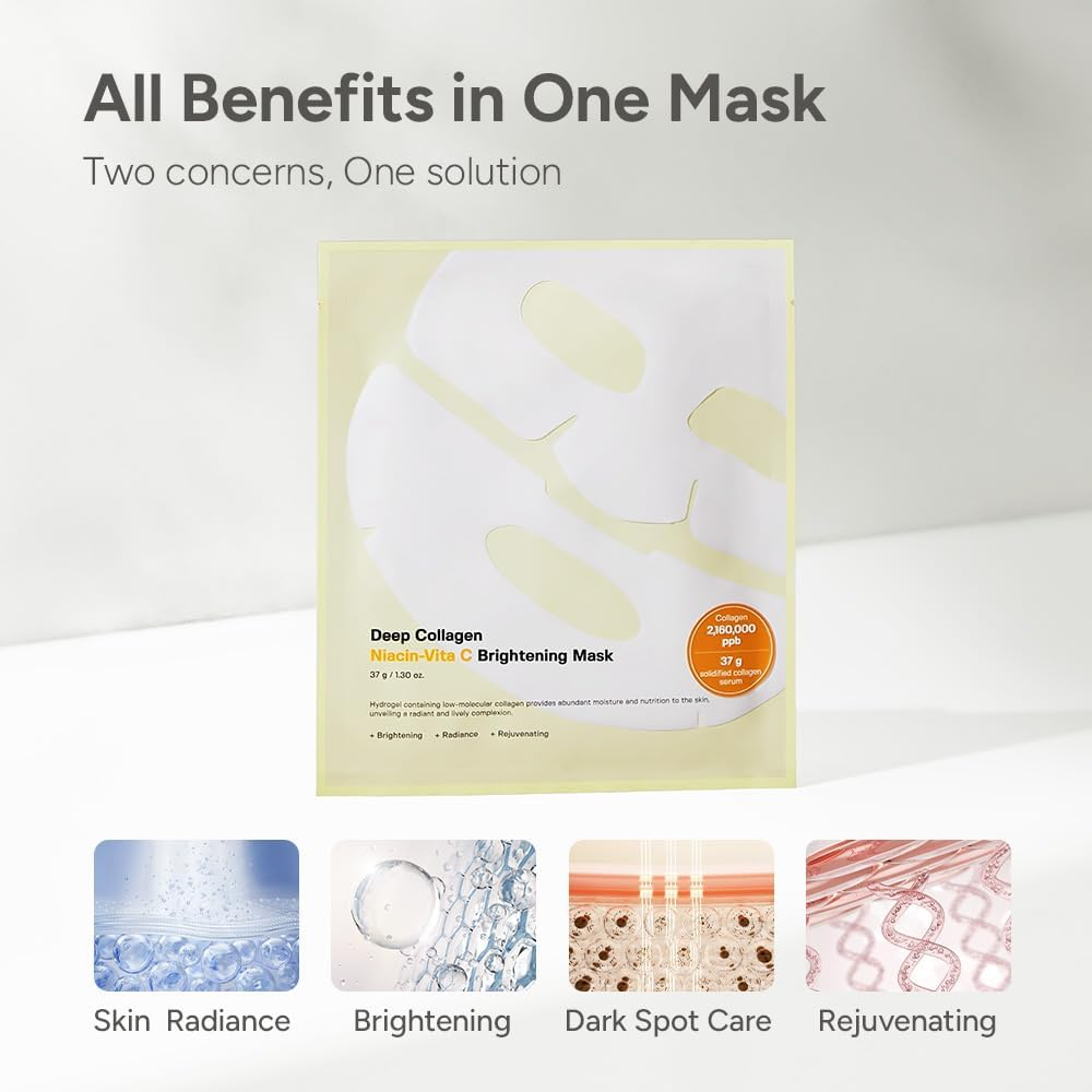 SUNGBOON EDITOR Deep Collagen Niacin-Vita C Overnight Mask 37Gx4Ea Real Collagen 2,160,000PPB with Niacinamide & Vitamin C Hydrating Face Mask for Glass Skin Korean Skincare Routine