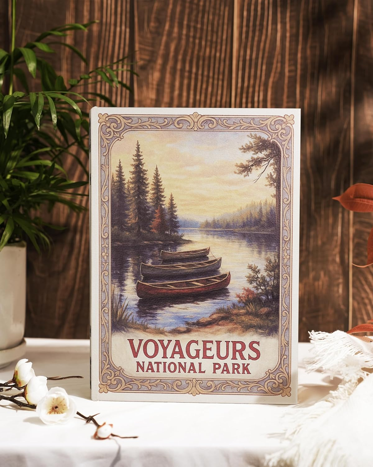 Decorative Wooden Book Box - Vintage Faux Book Boxes with National Park Design, Secret Storage with Magnetic Closure, Leather Cover, Perfect for Home Office Bookshelf (1 X Voyageurs) image number 5