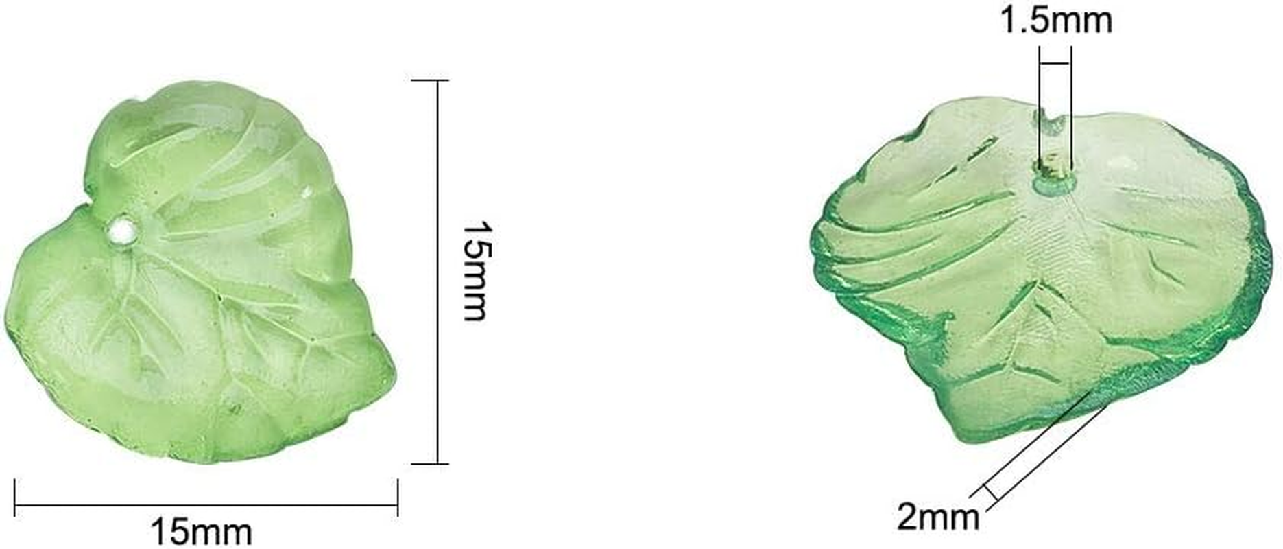 100 Pieces Green Leaf Bead Charms with Hole Jewelry Making, Acrylic Transparent Leaf Pendants Charm for Earring Necklace Bracelet Jewelry Making and Craft, 1.5X1.5X0.2Cm/0.6X0.6X0.08Inches, Acrylic, image number 2
