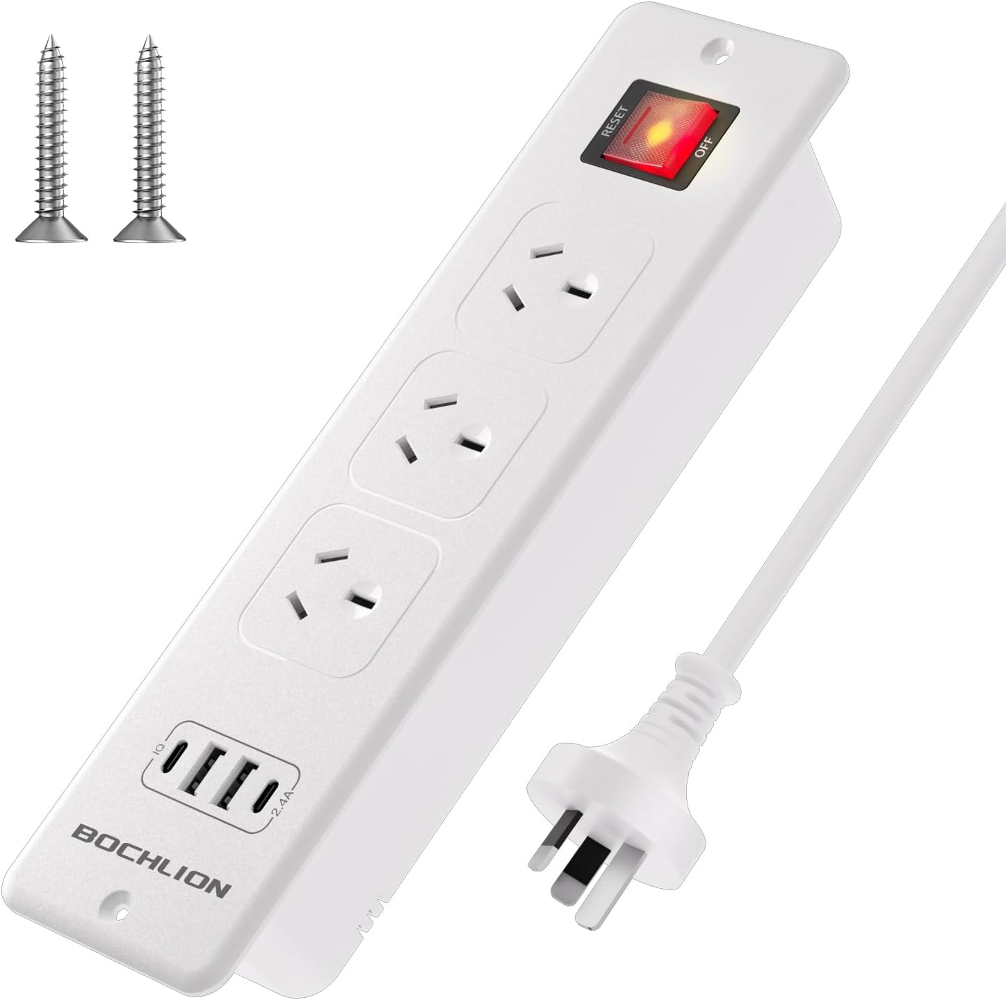 BOCHLION Recessed Power Strip with 3 Outlets 4 USB Ports, Slim Space Saving Embedded Socket for Home, Office and Hotel Use, 6 Ft Extension Cord (Black)