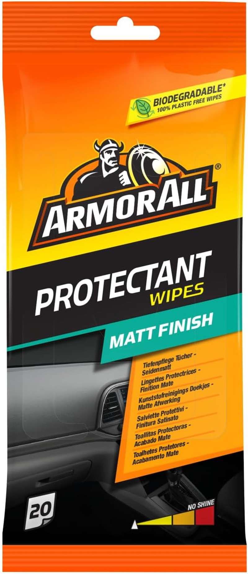 Armor All, 20 Matt Protectant Wipes, Citrus Scent, Suitable for Plastic and Vinyl, Restores Your Surfaces Appearance and Keeps Them Protected, Ideal for Car Detailing, Made in the UK image number 1