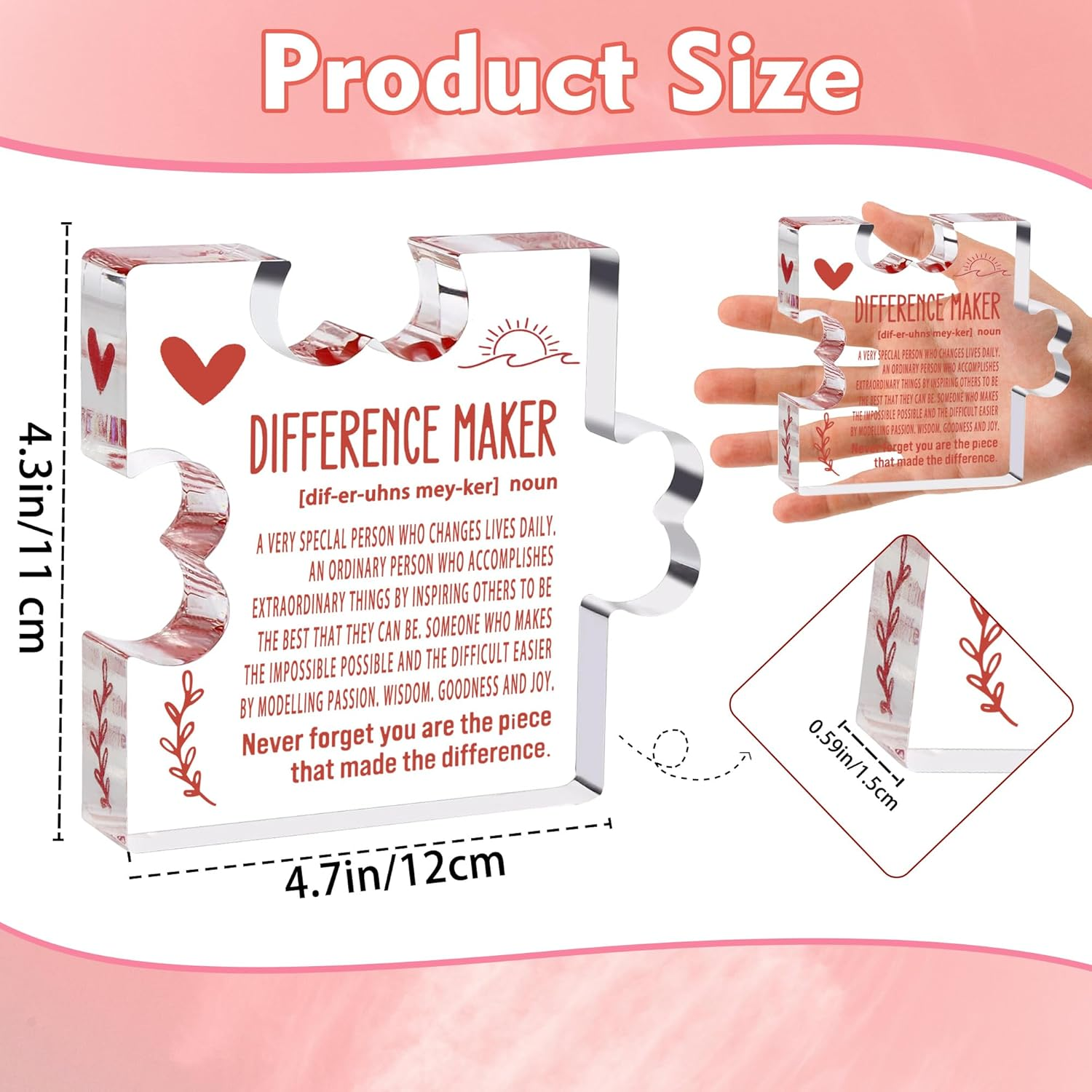 Difference Maker Gift, Thank You Gifts for Mom Boss Leader Mentor, Teacher Retirement Gifts for Women, Appreciation Gifts for Coworkers, Clear Acrylic Office Desk Decor Sign (Difference Maker) image number 4