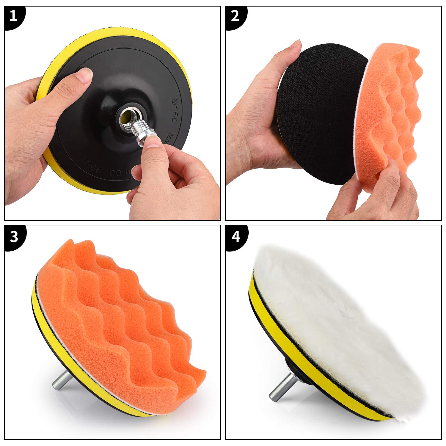 5 Inch(125 Mm) Drill Polishing Pads 11 Pcs Car Polishers and Buffers Compound Buffing Kits Drill Attactment for Auto Polisher,Sanding,Waxing image number 2