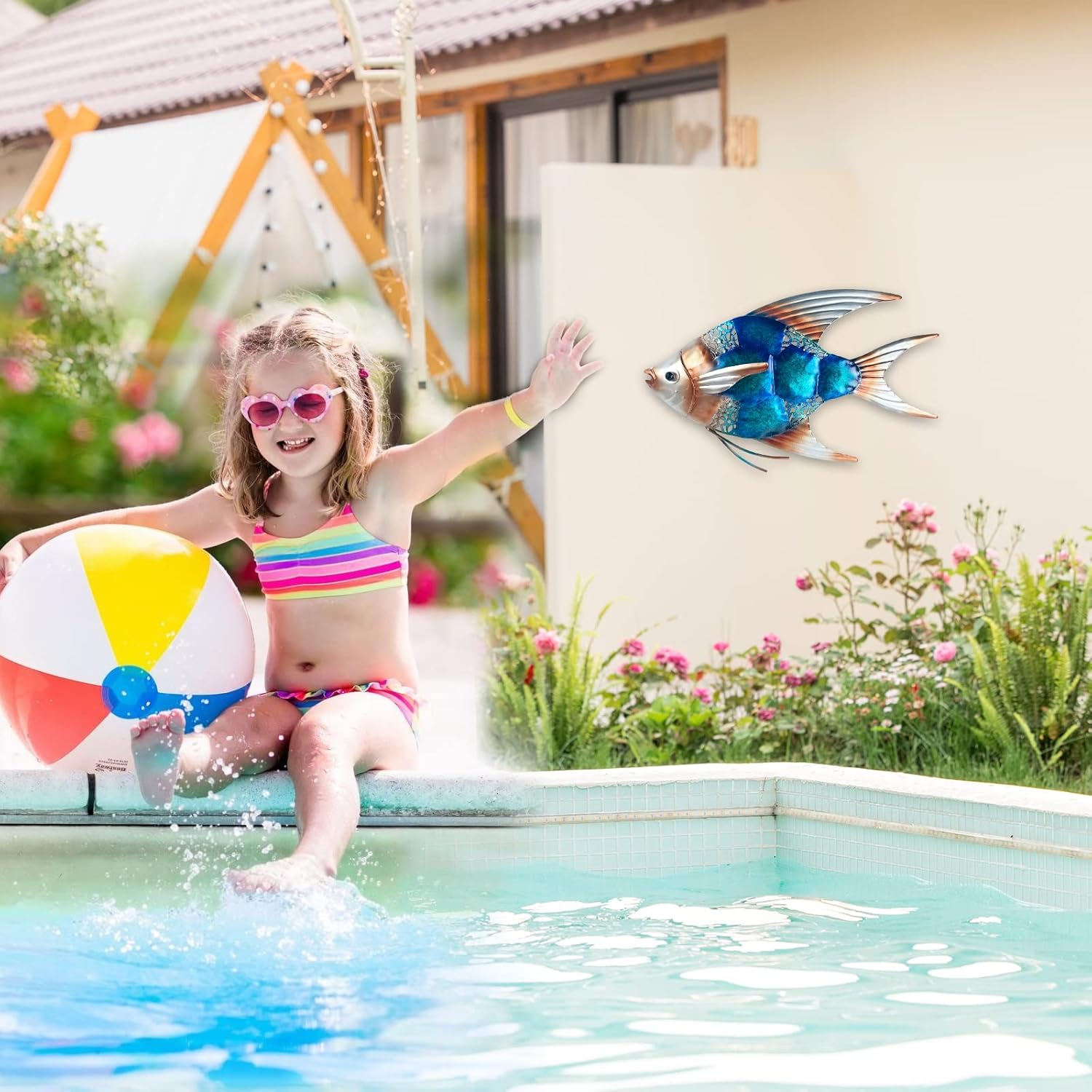 LIFFY Metal Fish Wall Decor -Outdoor Metal Fish Wall Decor - Indoor Art Sculpture - Hanging Decorations for Home, Garden, Bedroom, Sculptures, Ocean, Kitchen Bathroom, and Pool (Blue Angelfish) image number 5