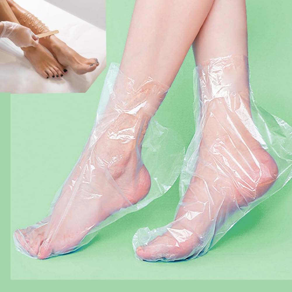 Pack of 100 Clear Plastic Disposable Boots Paraffin Bath Liner Foot Mask for Foot Pedicure Hot Spa Wax Treatment Foot Covers Bags Paraffin Foot Mask Socks image number 3