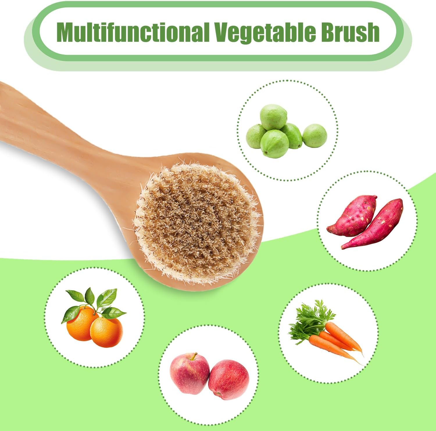 Vegetable Brush, 7.87X3.15 Inch Potato Scrubber with Long Ergonomic Handle Fruit Scrub Brush Carrot Brush Cleaning Brush Wooden Dish Brush for Cleaning Food Vegetable Kitchenware image number 5