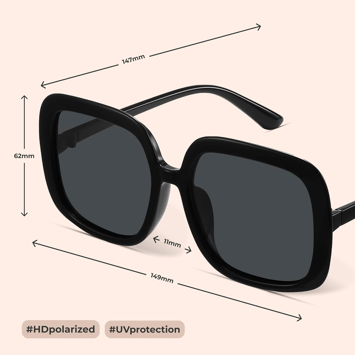 Miyya Oversized Polarized Sunglasses Women, Trendy Retro Sun Glasses for Women 2025, Oversized Shades image number 3