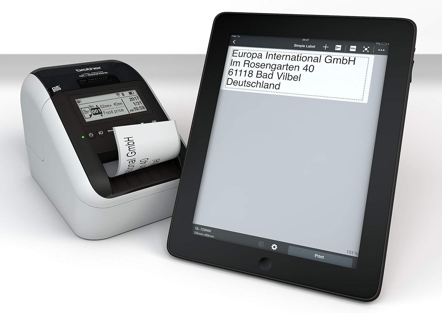 Brother QL-820NWB Label Printer, Address Labeller, Red and Black Printing, up to 103Mm Width