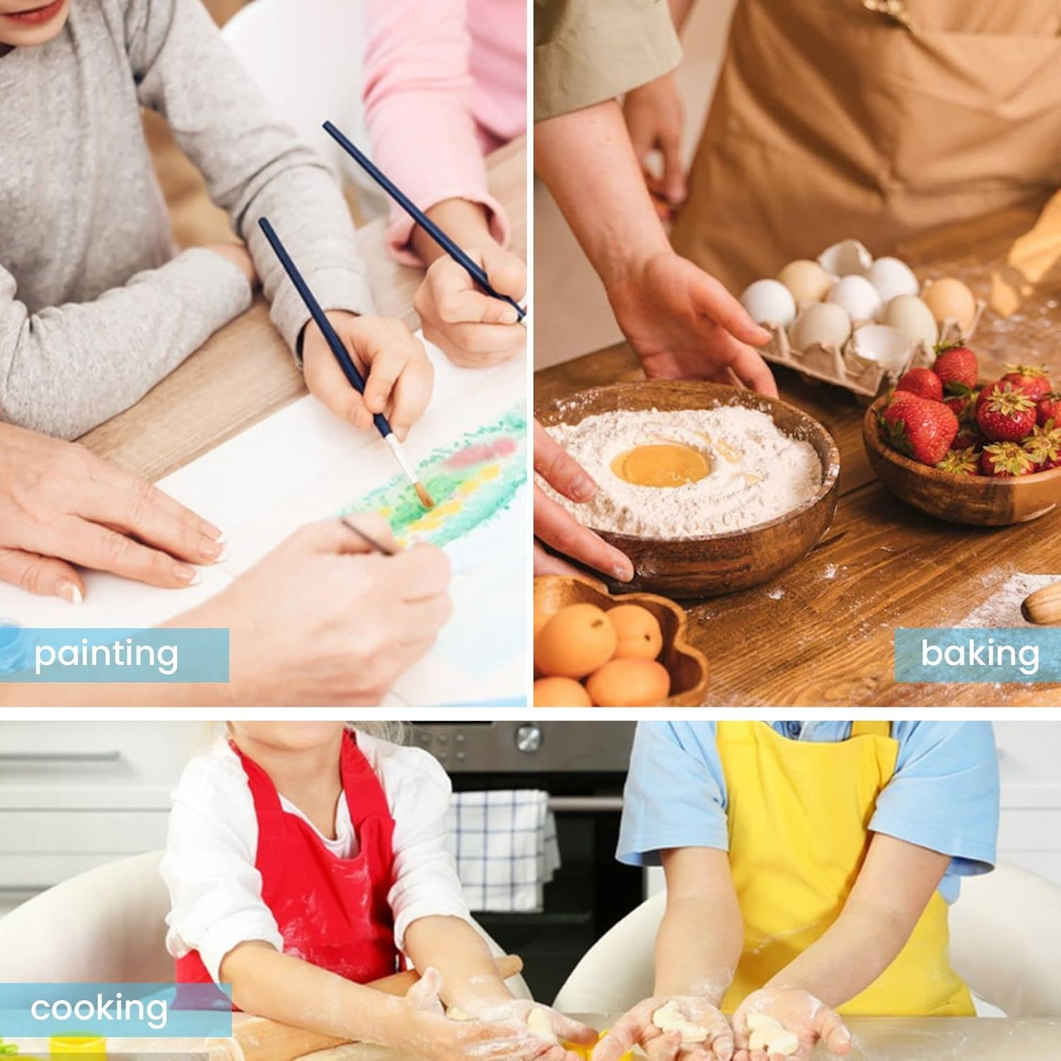 8-Piece Children'S Apron and Chef Hat Set, Adjustable, with 2-Pocket Kitchen Apron Apron