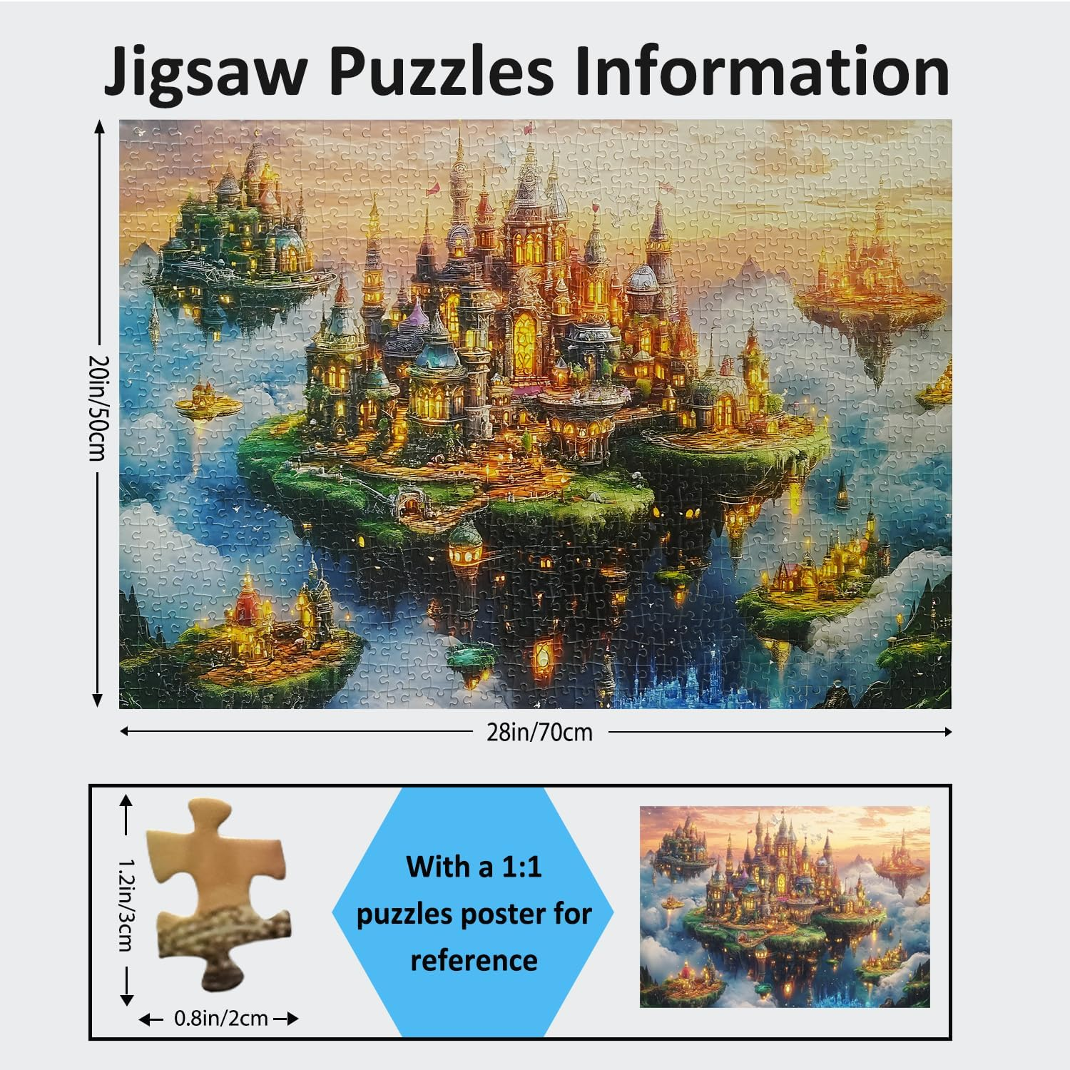 Jigsaw Puzzles for Adults 1000 Pieces Impossible Hard Difficult Challenging Puzzles for Adults 1000Pc Puzzle City of the Skyward Kingdoms Jigsaw Puzzle 1000 Pieces 28 X 20 Inch image number 4