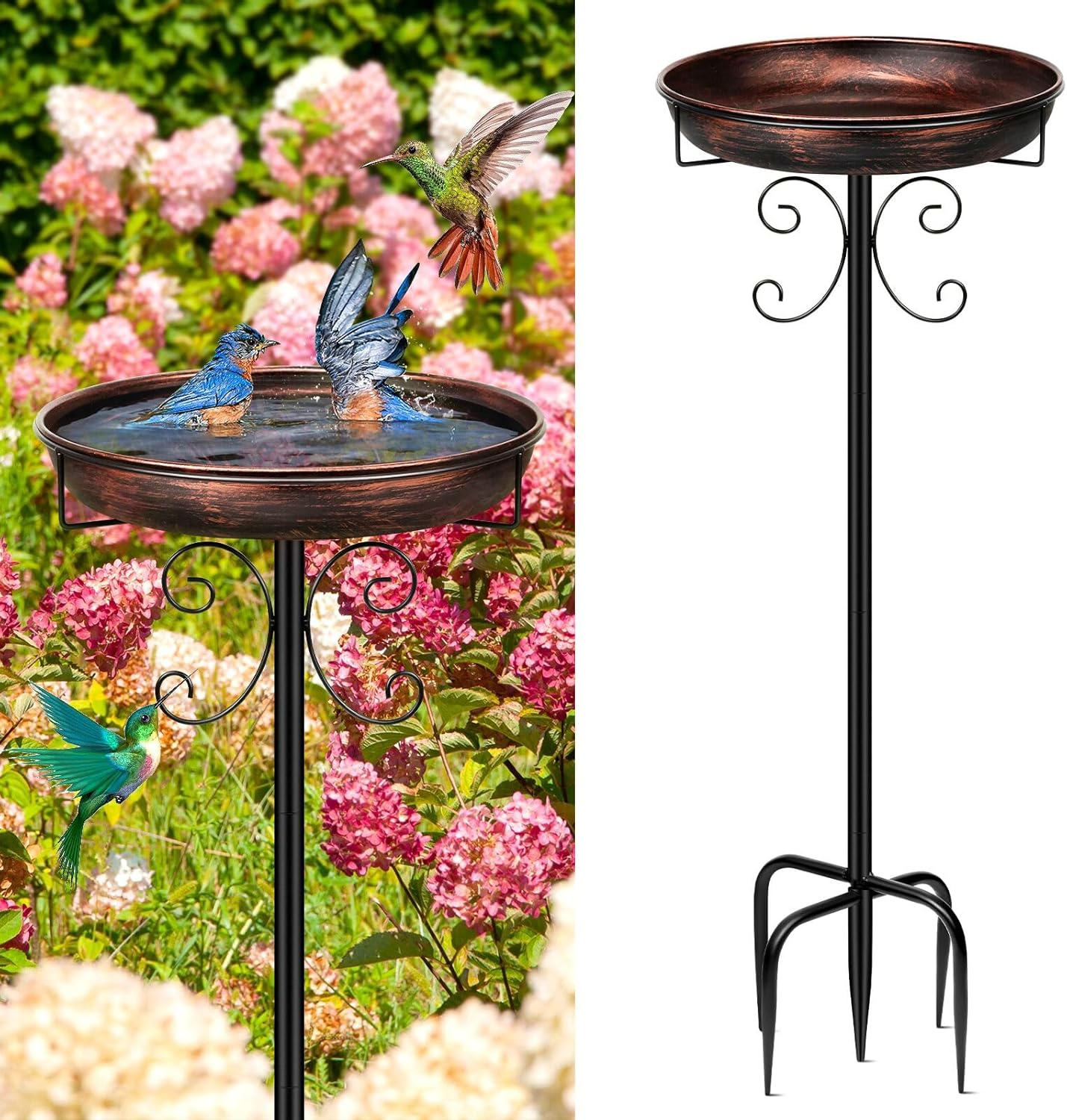 Daoeny 35In Bird Baths for Outdoors, Vintage Outdoor Freestanding Birdbaths & Birdfeeder, Bird Bath Feeder Bowl with Metal Stake Garden Patio Yard Lawn Decor, Upgraded 5-Pronged Base (Antique Bronze)