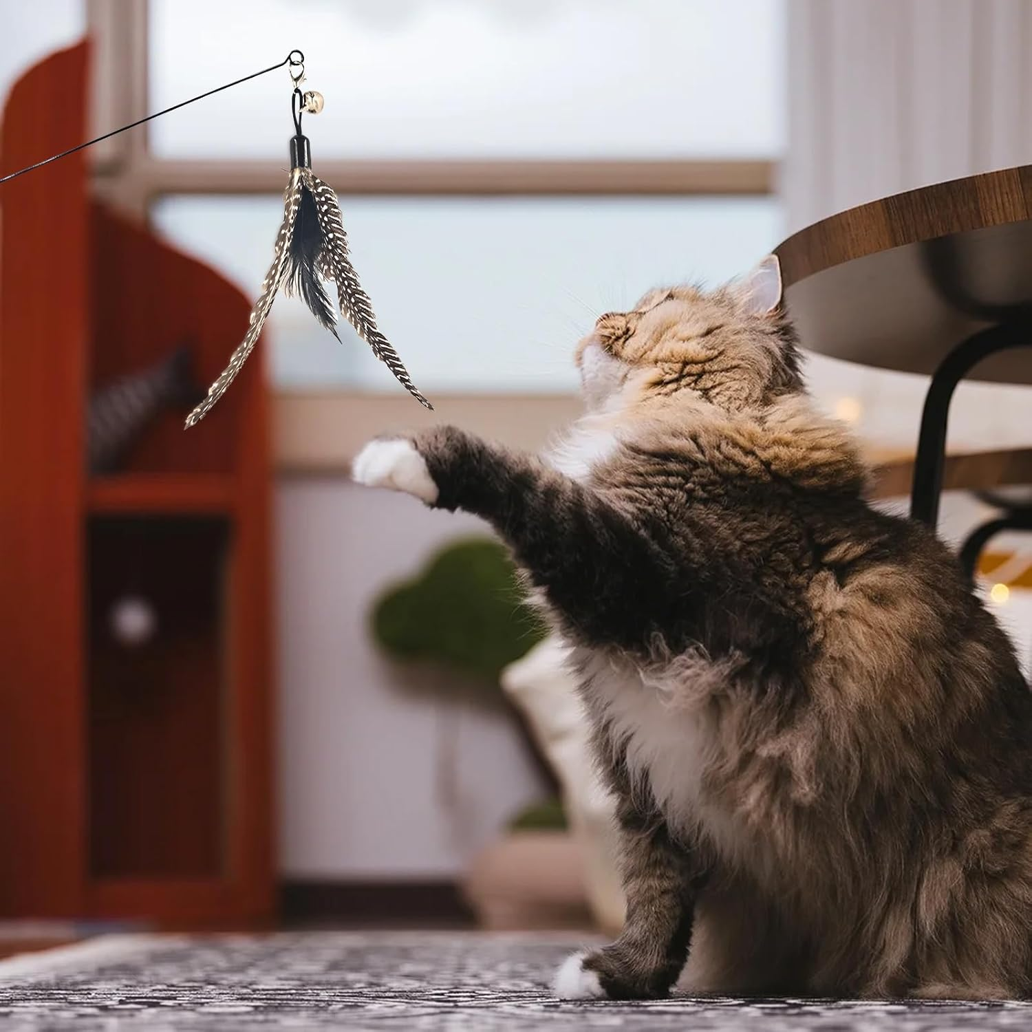 SONGWAY Indoor Cat Teaser - Elastic Cat Teaser + 6 Different Style Interactive Toys, Original Color Spotted Cat Feather Toy