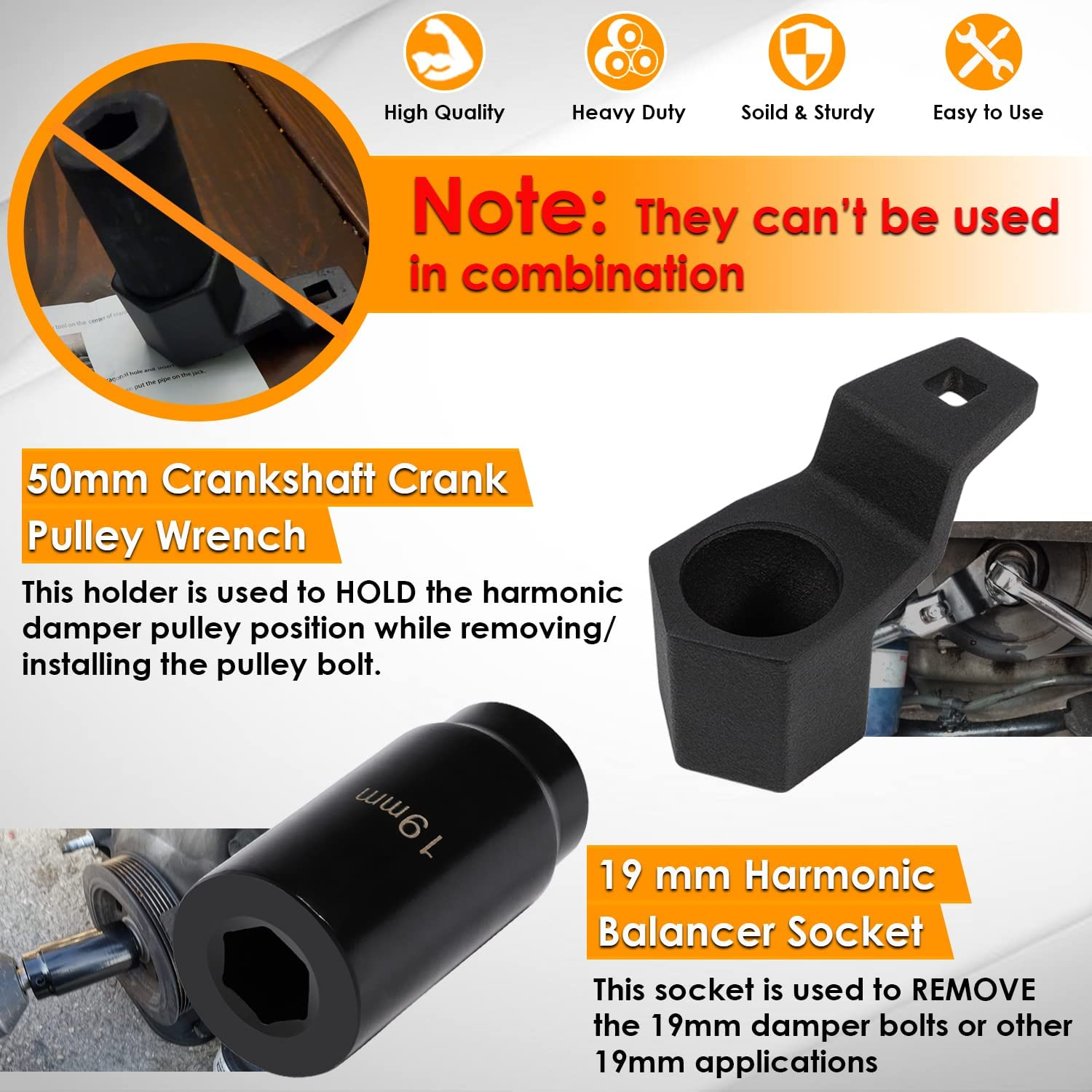 Yoursme 19Mm Harmonic Balancer Socket 77080 & 50Mm Crankshaft Crank Pulley Wrench Holder for Honda and Acura Engines image number 1